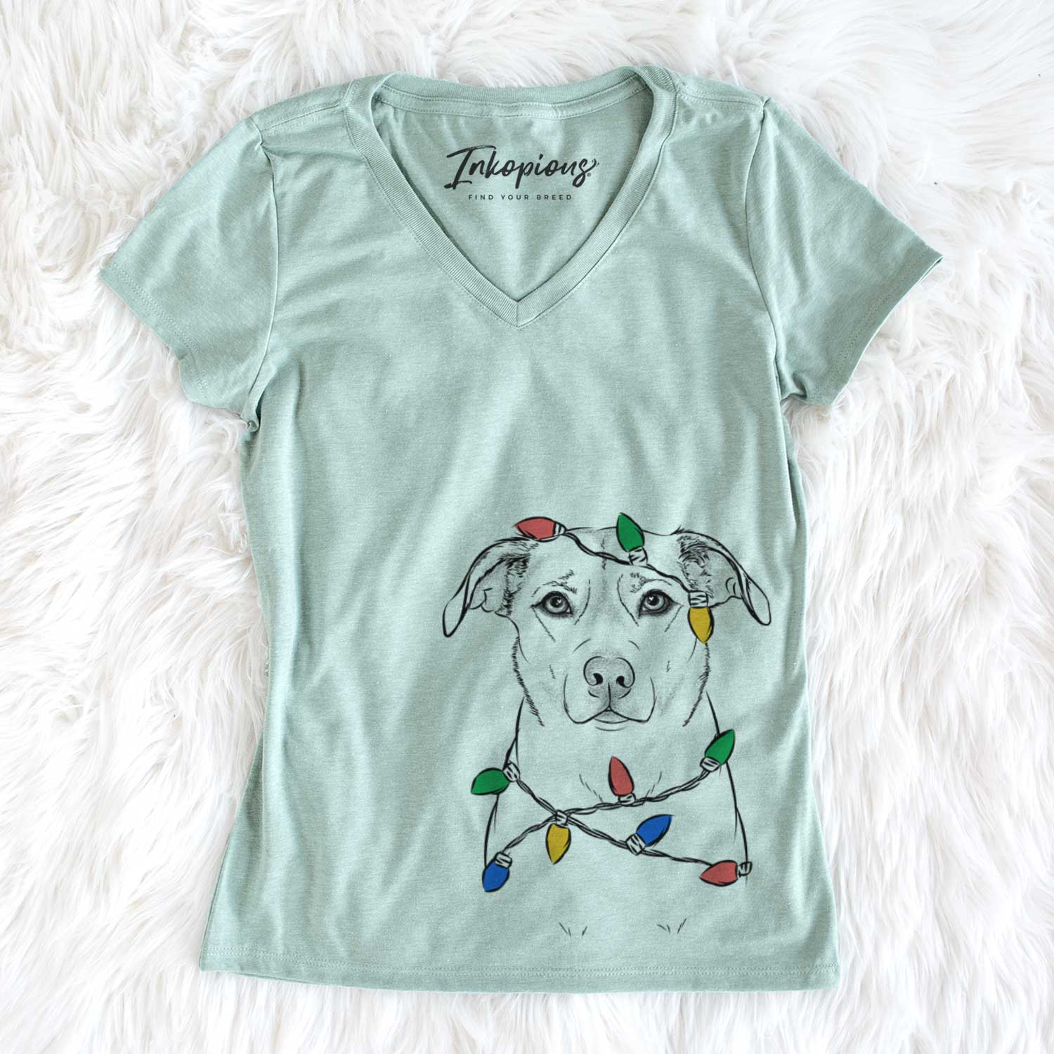 Christmas Lights Mica the Labrador Pittbull Mix - Women's V-neck Shirt