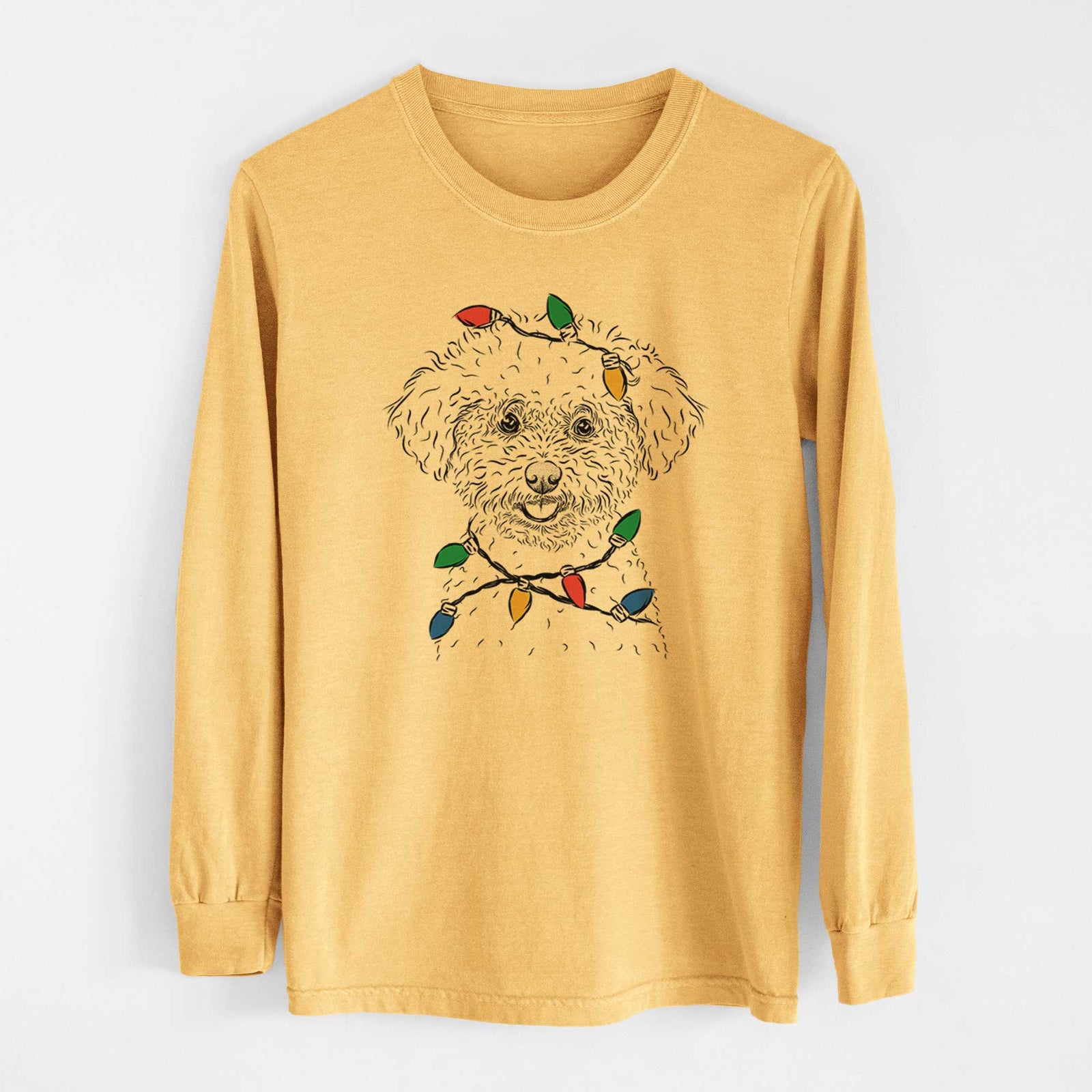 Christmas Lights Mickey the Bichon Frise - Heavyweight 100% Cotton Long Sleeve