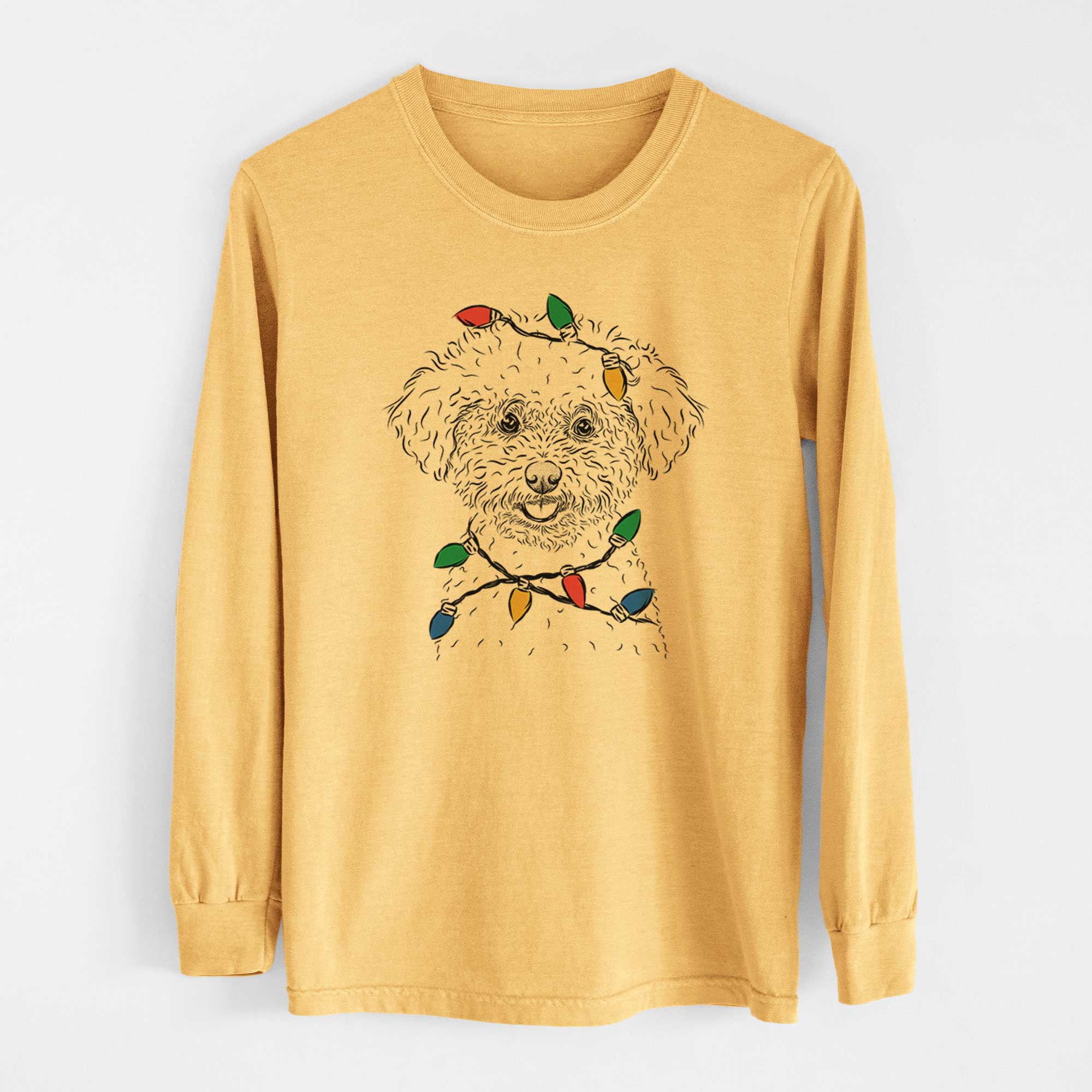 Christmas Lights Mickey the Bichon Frise - Heavyweight 100% Cotton Long Sleeve