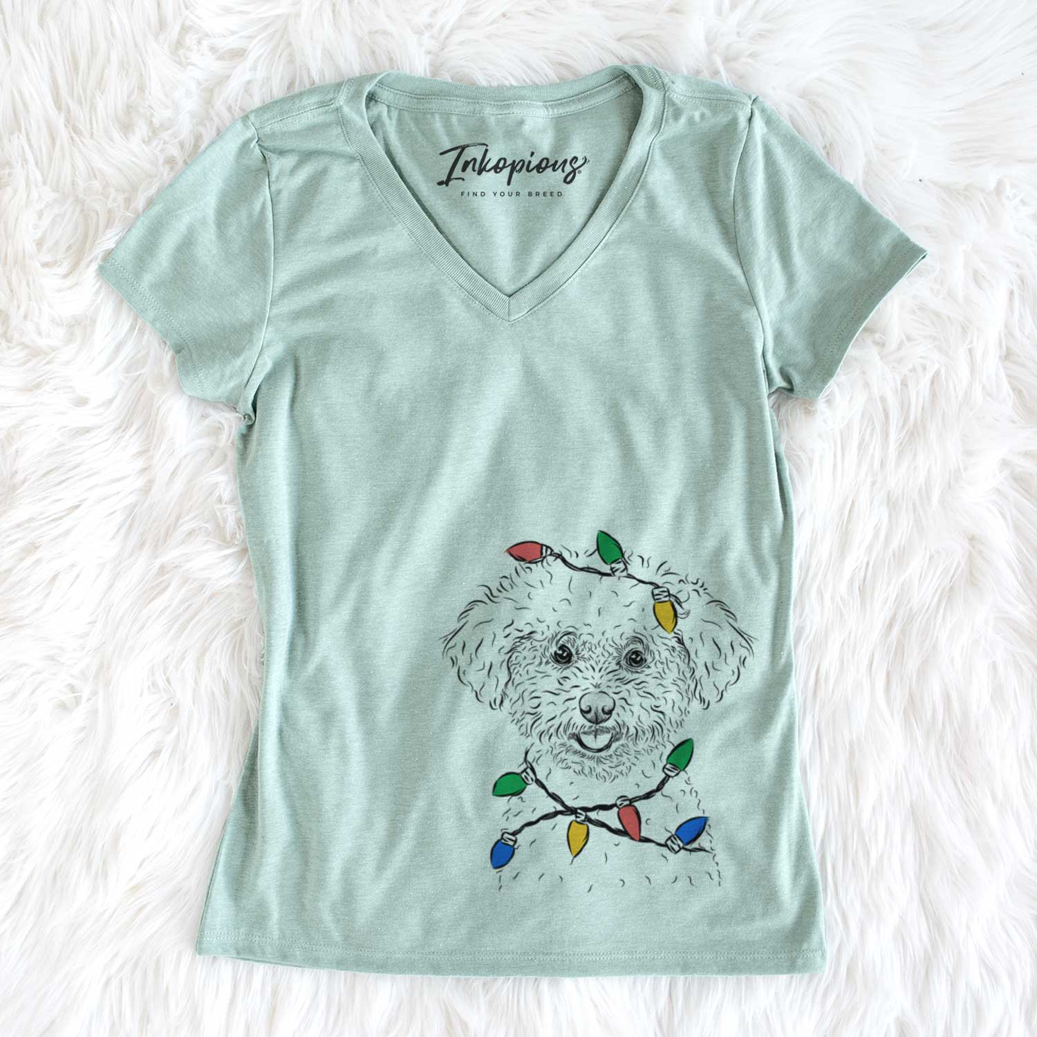 Christmas Lights Mickey the Bichon Frise - Women's V-neck Shirt