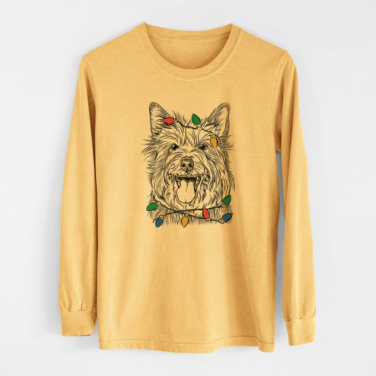 Christmas Lights Middy the Australian Terrier - Heavyweight 100% Cotton Long Sleeve