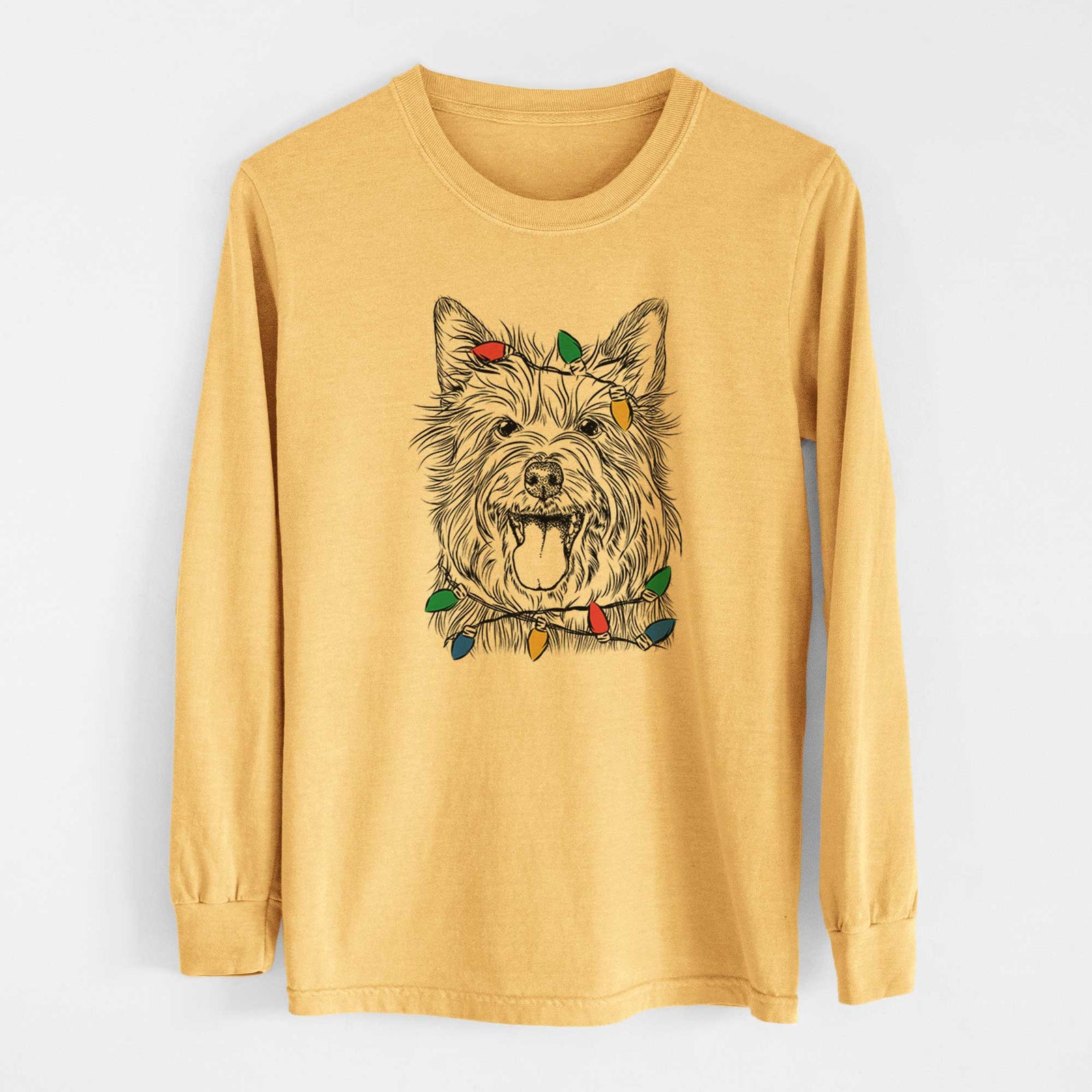 Christmas Lights Middy the Australian Terrier - Heavyweight 100% Cotton Long Sleeve