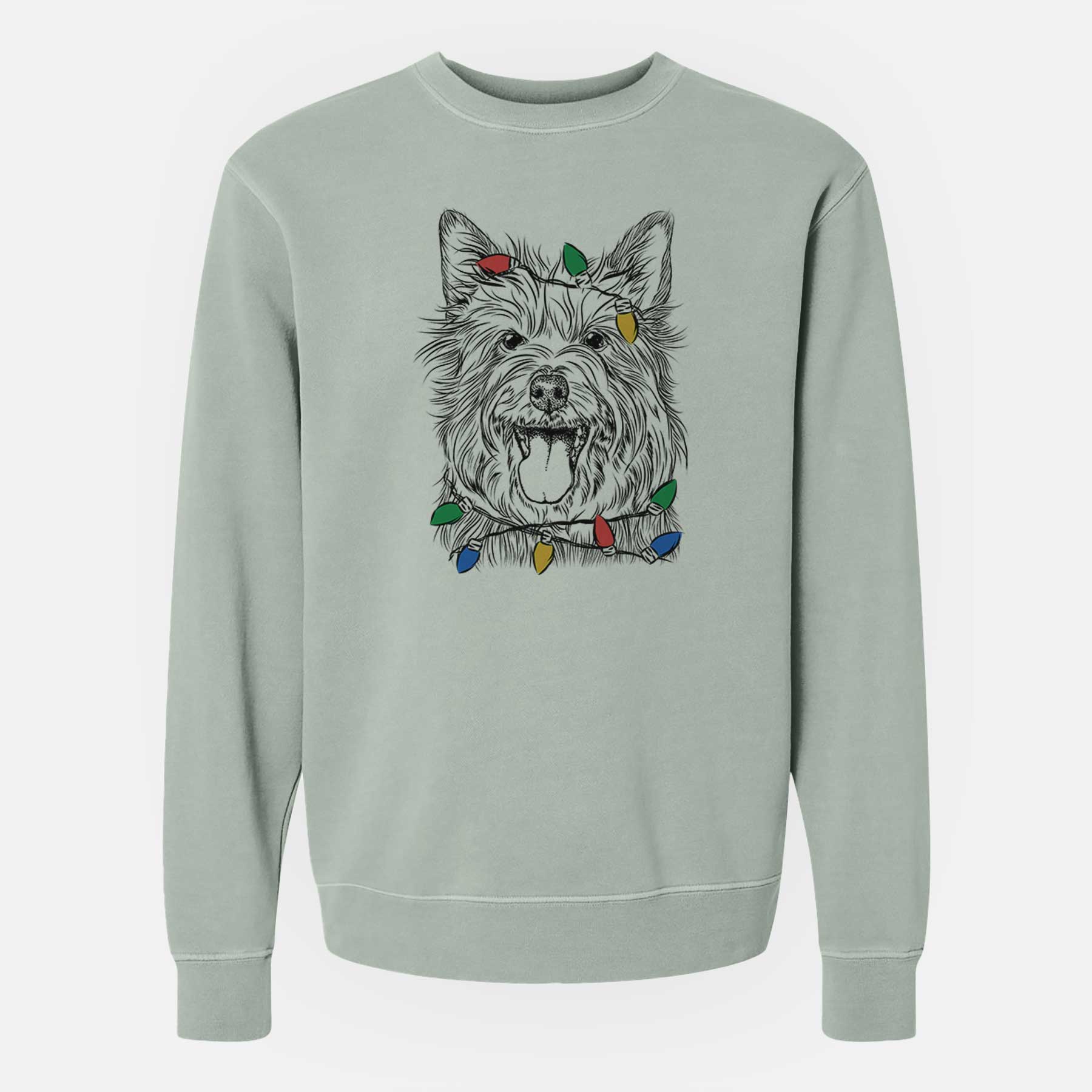 Christmas Lights Middy the Australian Terrier - Unisex Pigment Dyed Crew Sweatshirt