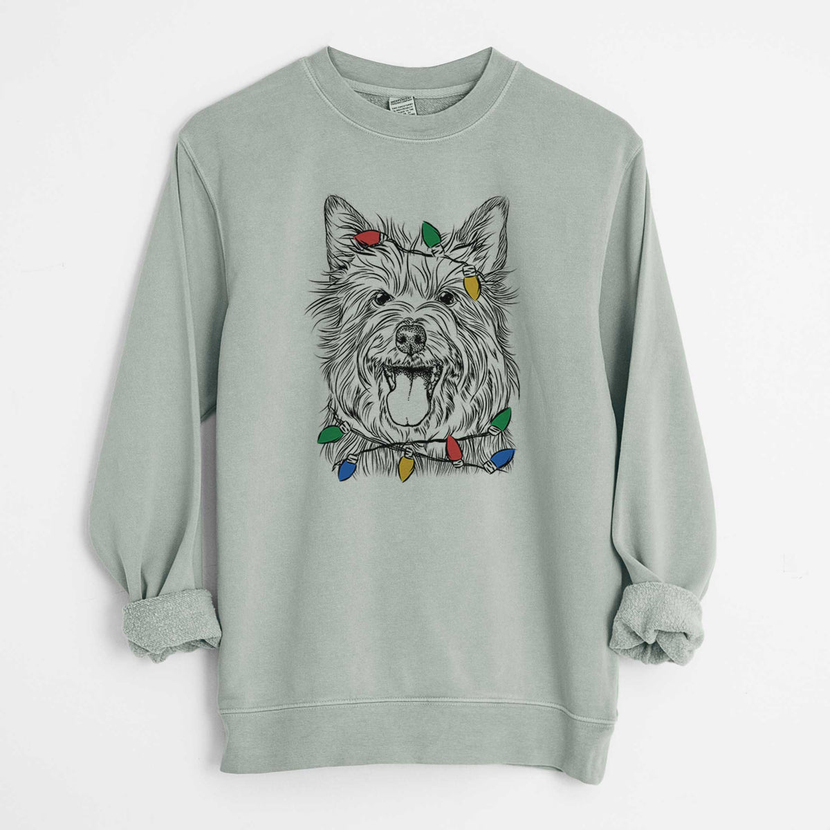 Christmas Lights Middy the Australian Terrier - Unisex Pigment Dyed Crew Sweatshirt