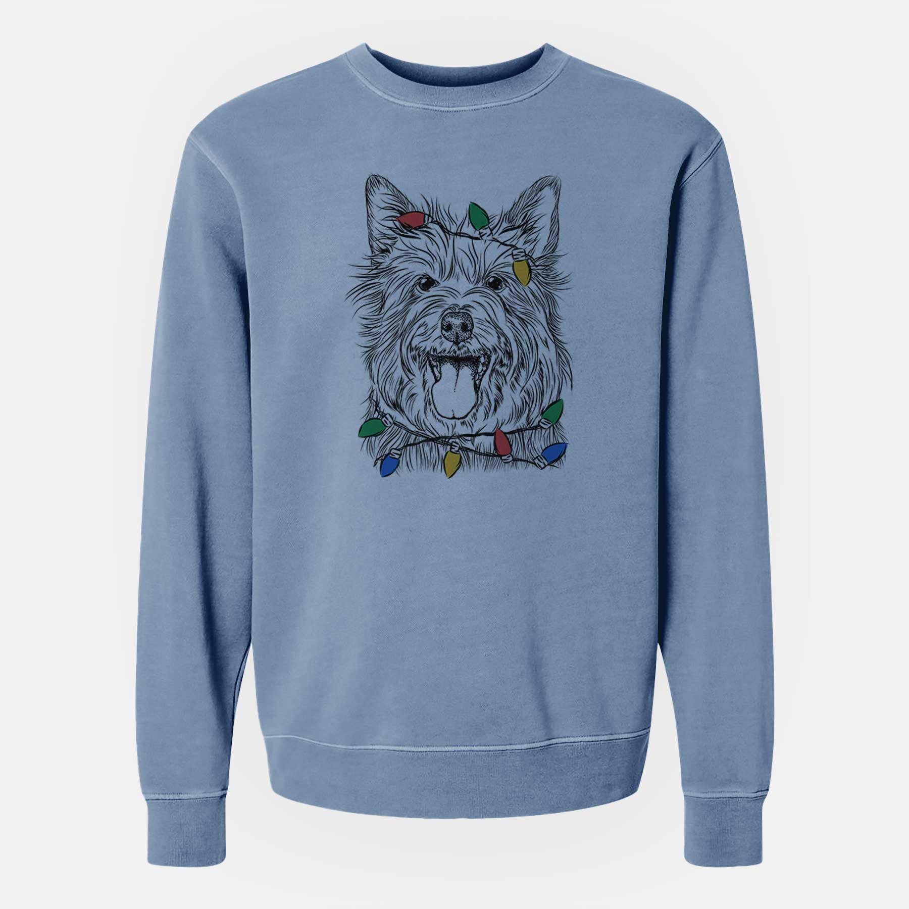 Christmas Lights Middy the Australian Terrier - Unisex Pigment Dyed Crew Sweatshirt