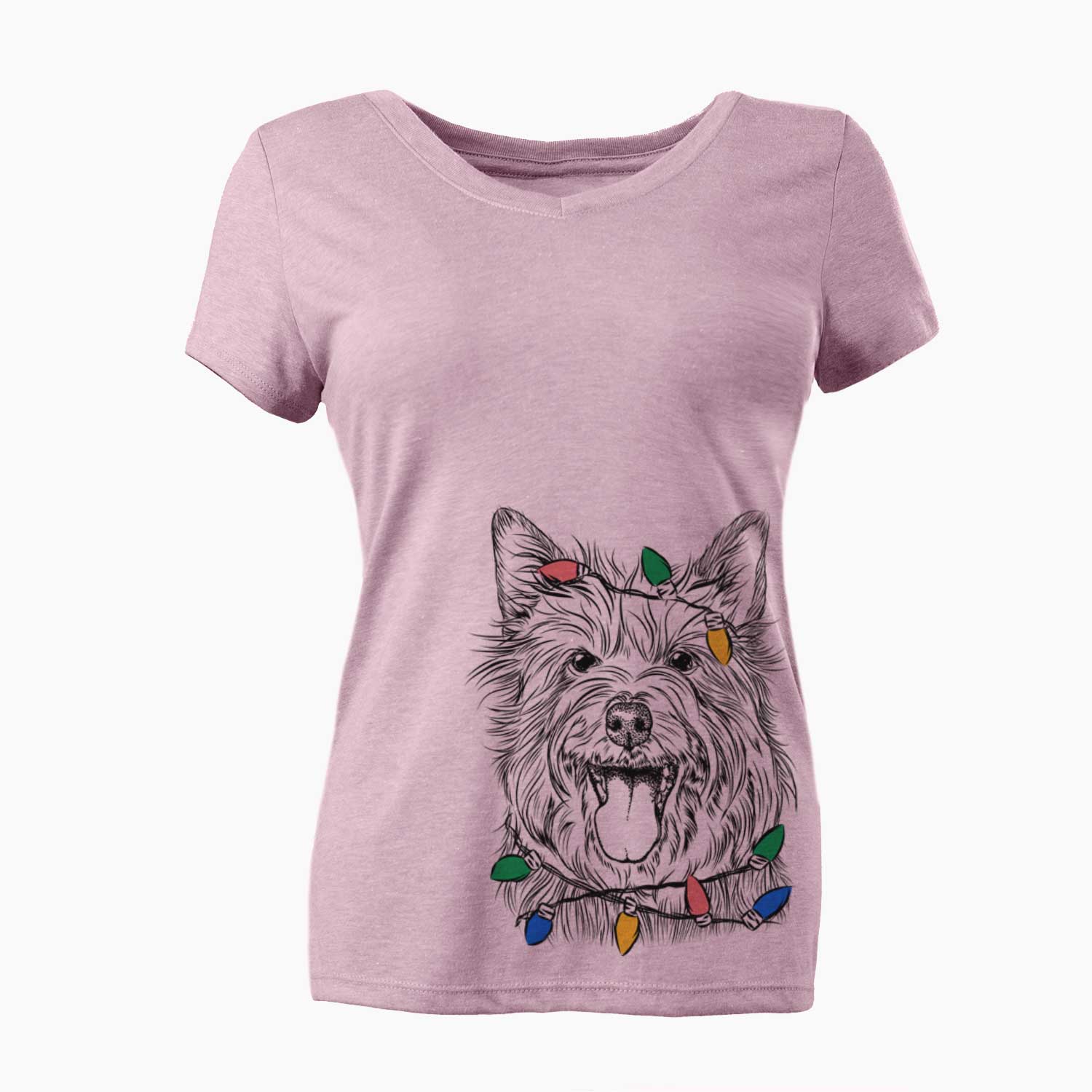 Christmas Lights Middy the Australian Terrier - Women's V-neck Shirt