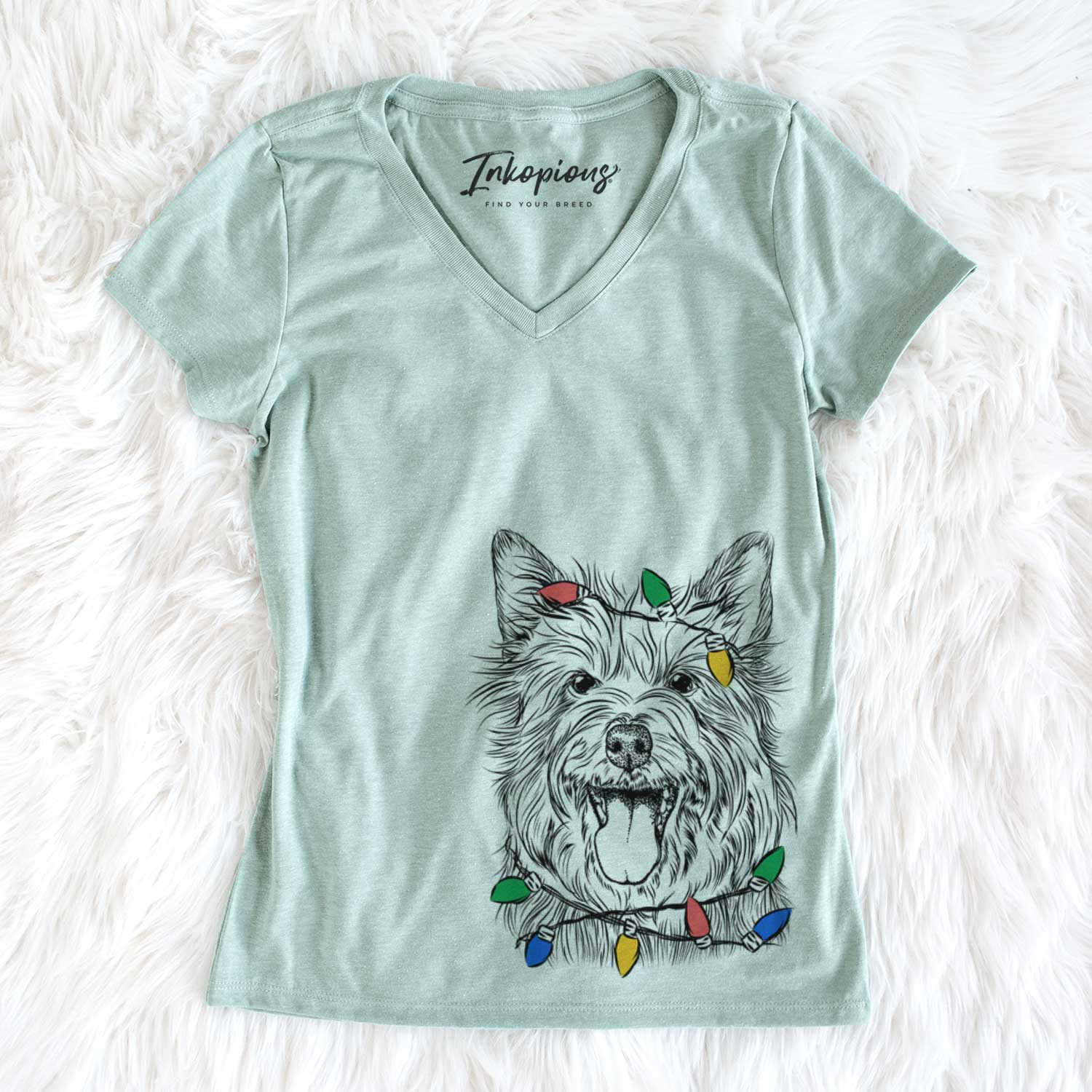 Christmas Lights Middy the Australian Terrier - Women's V-neck Shirt