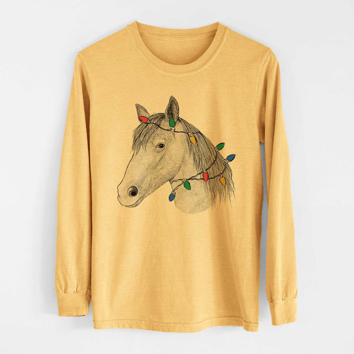 Christmas Lights Midnight the Missouri Foxtrotter Horse - Heavyweight 100% Cotton Long Sleeve
