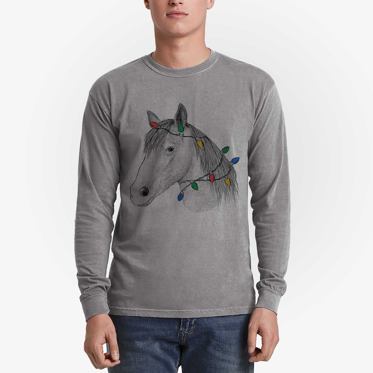 Christmas Lights Midnight the Missouri Foxtrotter Horse - Heavyweight 100% Cotton Long Sleeve