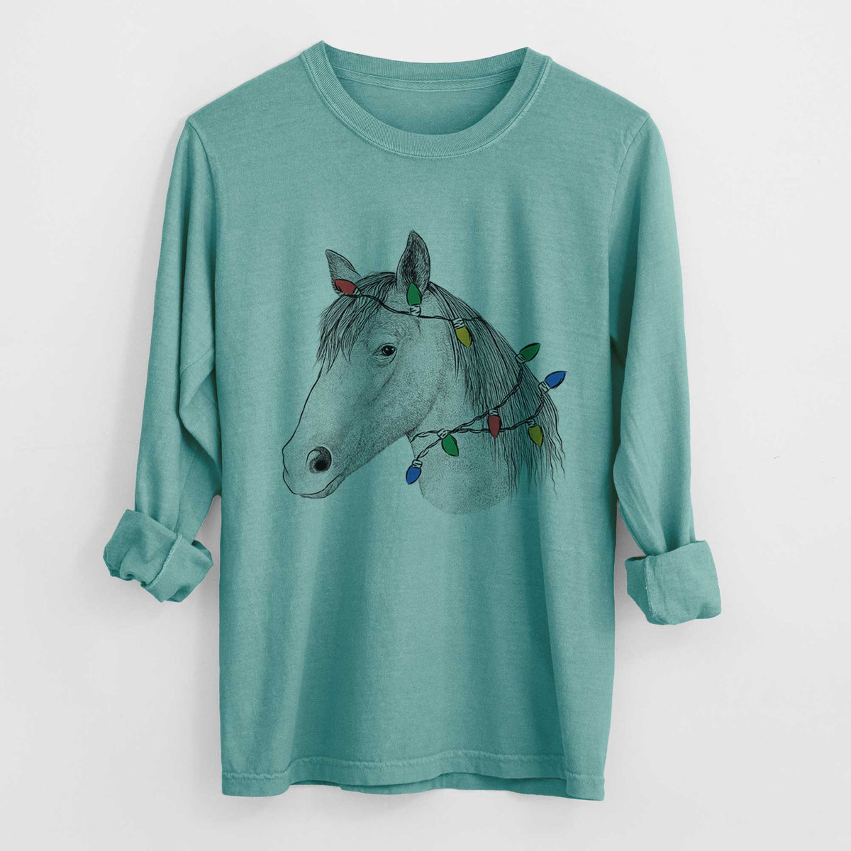 Christmas Lights Midnight the Missouri Foxtrotter Horse - Heavyweight 100% Cotton Long Sleeve
