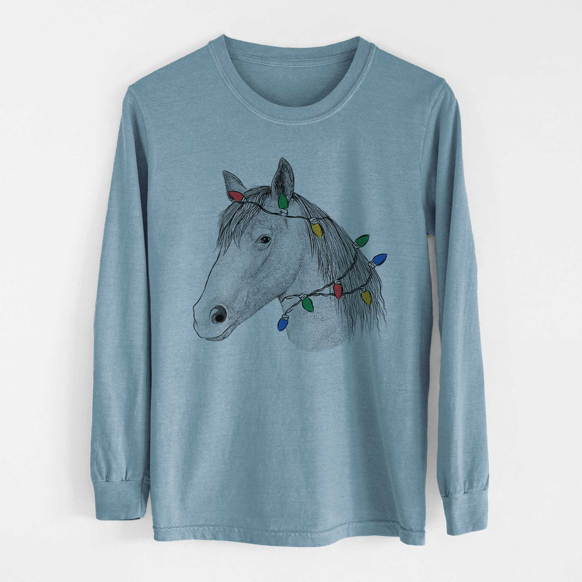 Christmas Lights Midnight the Missouri Foxtrotter Horse - Heavyweight 100% Cotton Long Sleeve