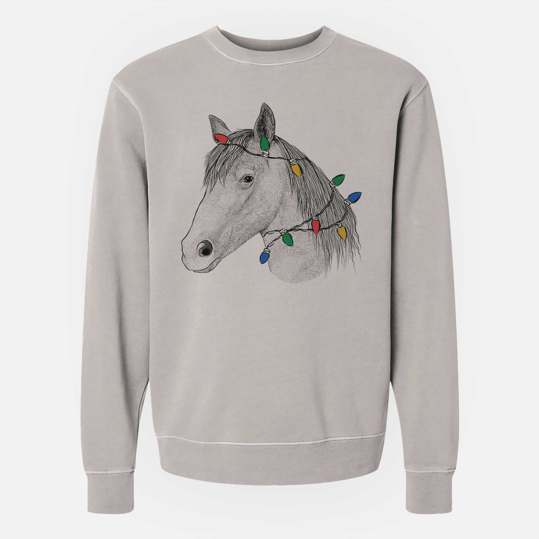 Christmas Lights Midnight the Missouri Foxtrotter Horse - Unisex Pigment Dyed Crew Sweatshirt