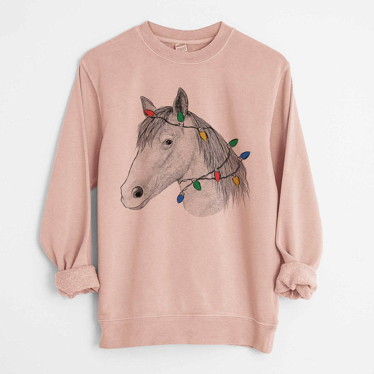 Christmas Lights Midnight the Missouri Foxtrotter Horse - Unisex Pigment Dyed Crew Sweatshirt