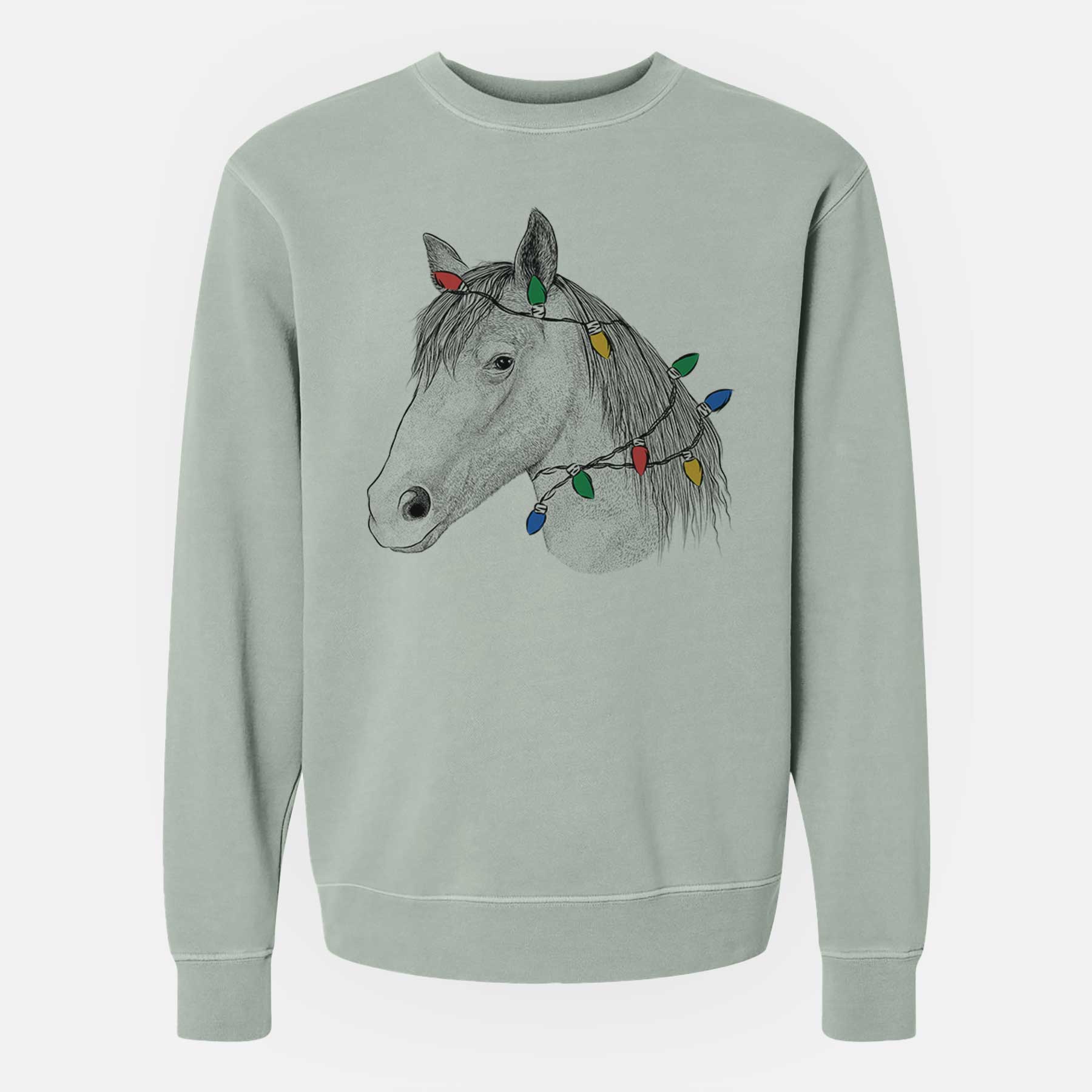 Christmas Lights Midnight the Missouri Foxtrotter Horse - Unisex Pigment Dyed Crew Sweatshirt