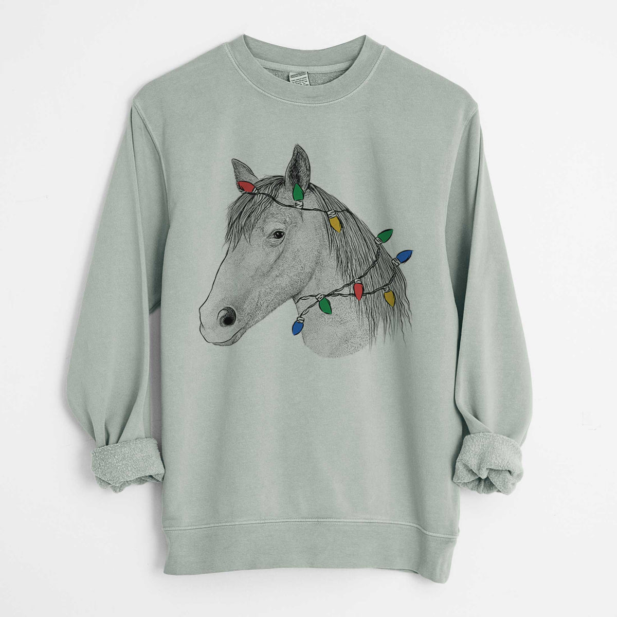 Christmas Lights Midnight the Missouri Foxtrotter Horse - Unisex Pigment Dyed Crew Sweatshirt