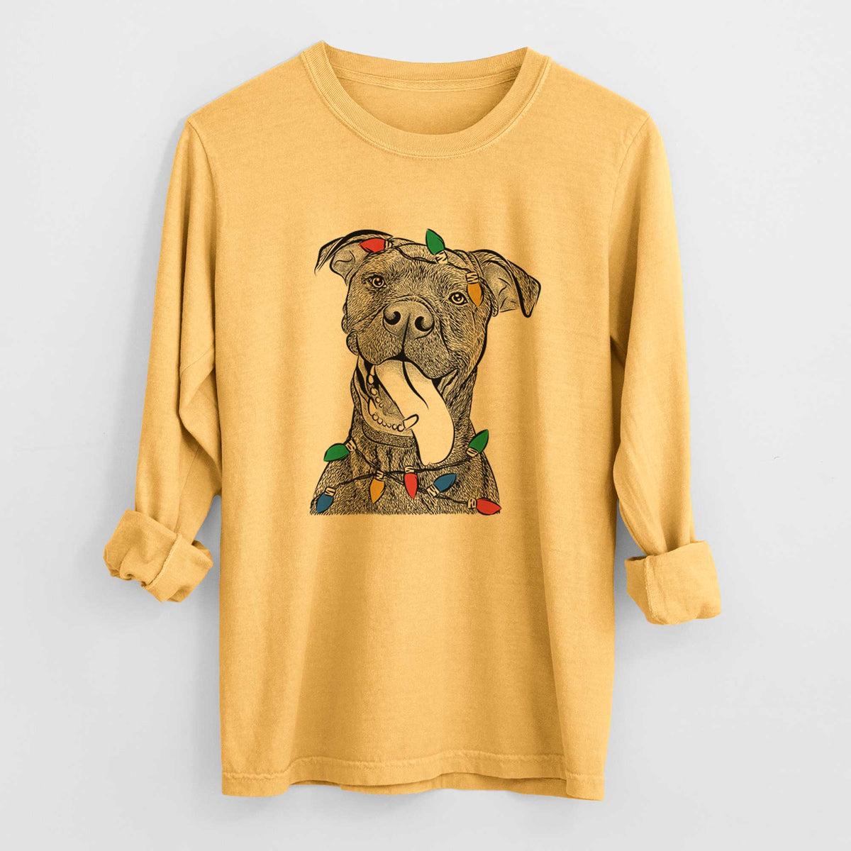 Christmas Lights Mikey the Boxador - Heavyweight 100% Cotton Long Sleeve