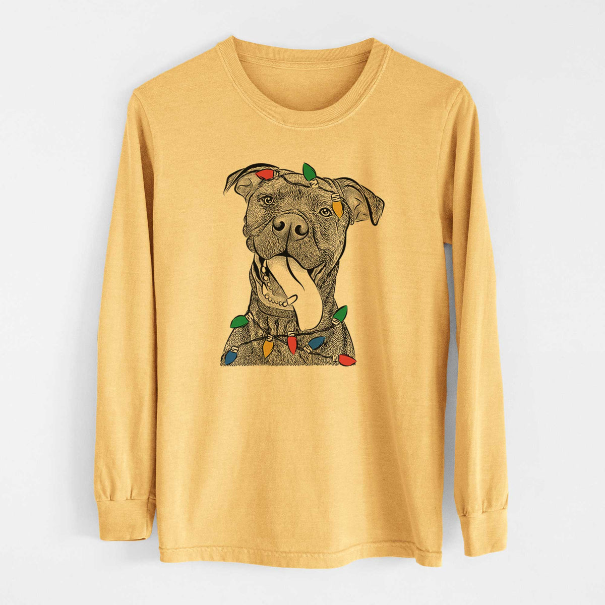 Christmas Lights Mikey the Boxador - Heavyweight 100% Cotton Long Sleeve