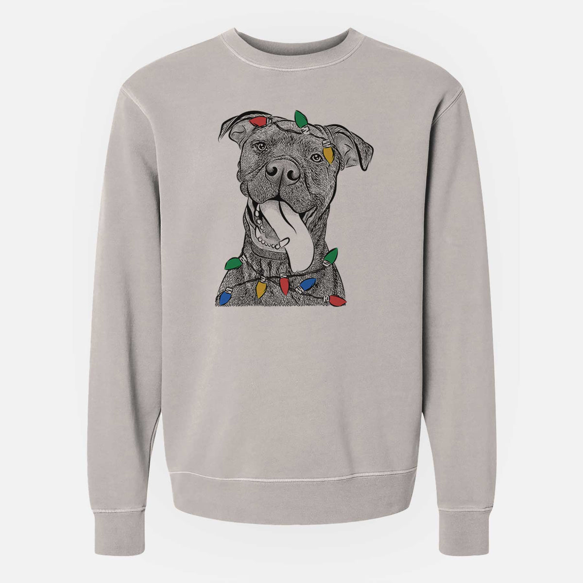 Christmas Lights Mikey the Boxador - Unisex Pigment Dyed Crew Sweatshirt