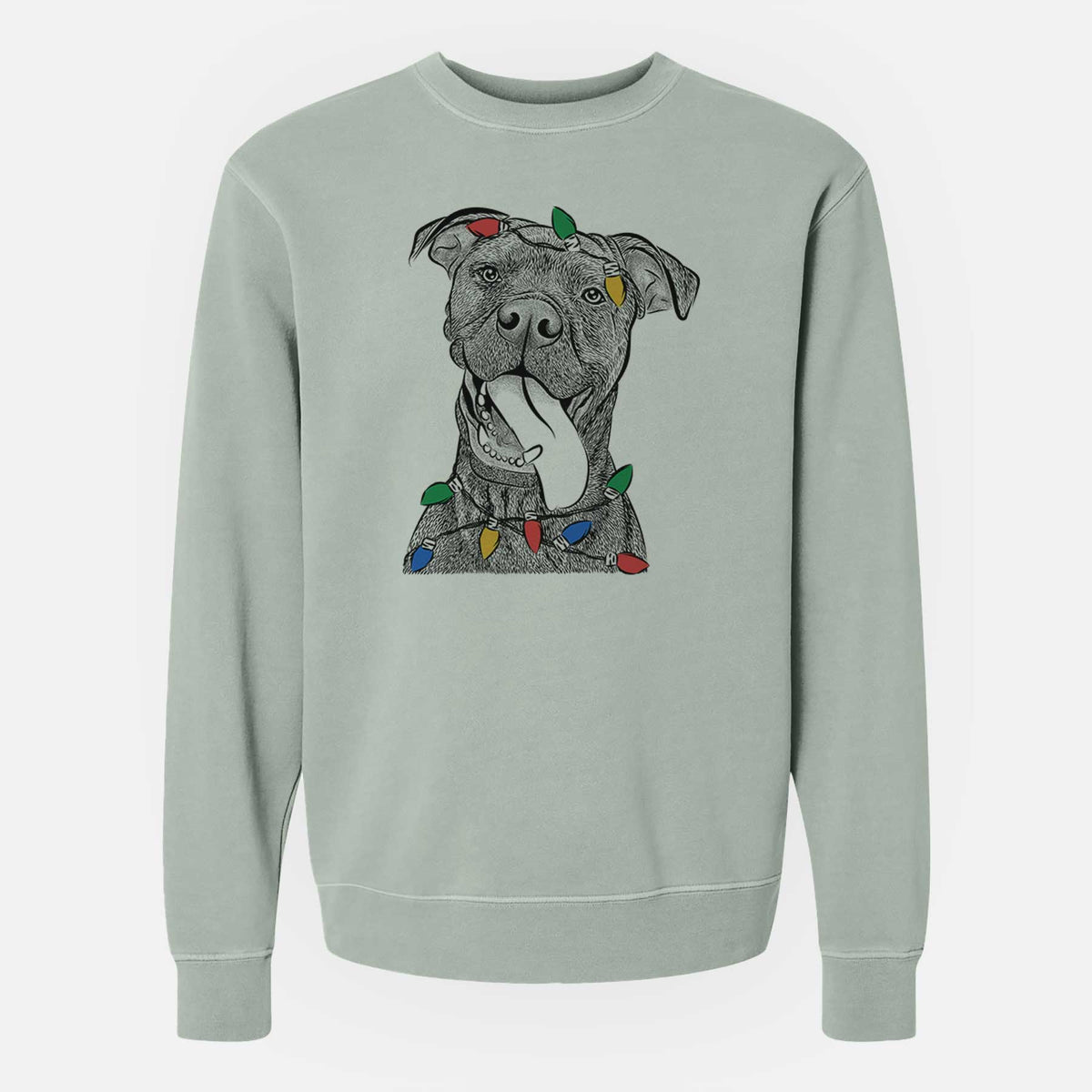 Christmas Lights Mikey the Boxador - Unisex Pigment Dyed Crew Sweatshirt