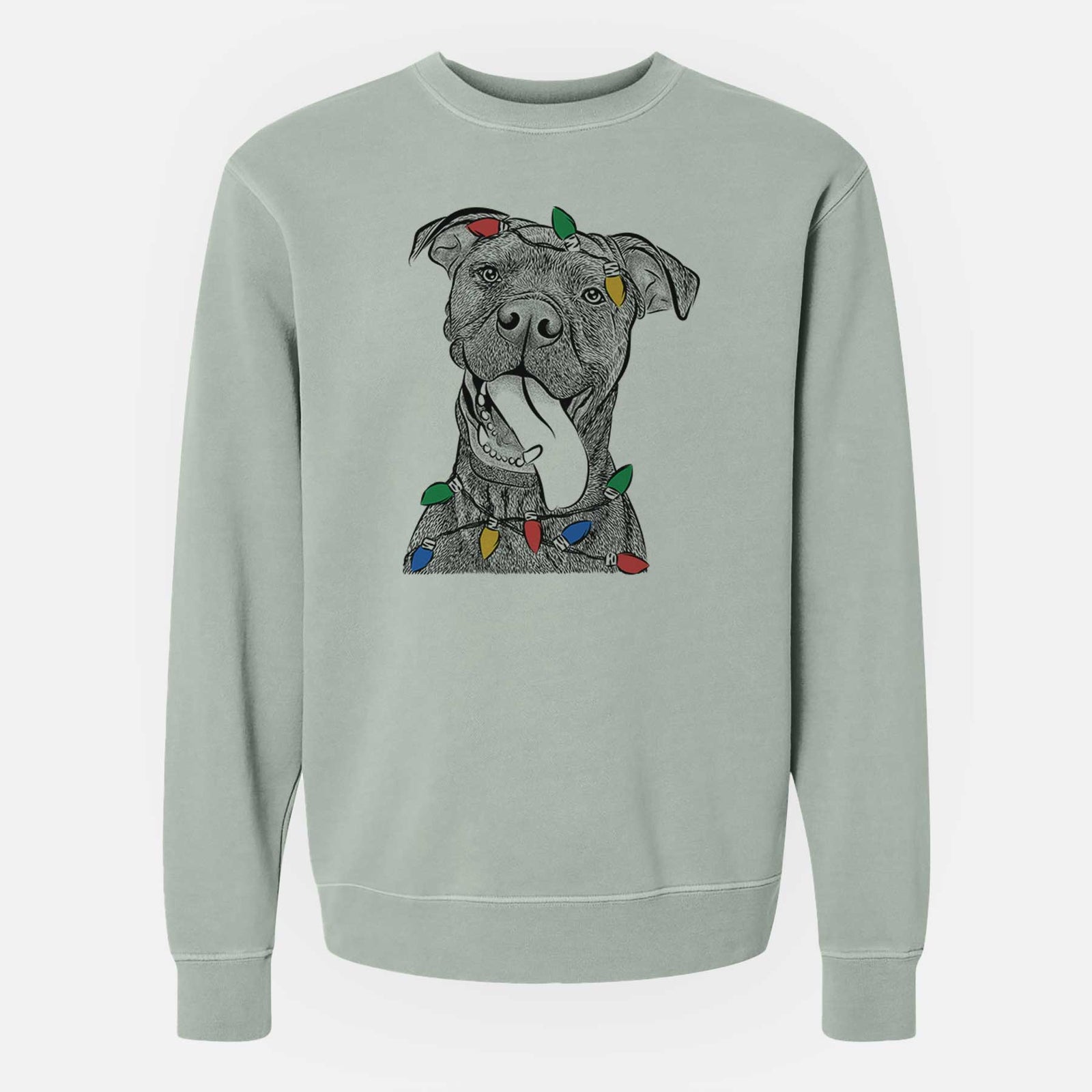 Christmas Lights Mikey the Boxador - Unisex Pigment Dyed Crew Sweatshirt