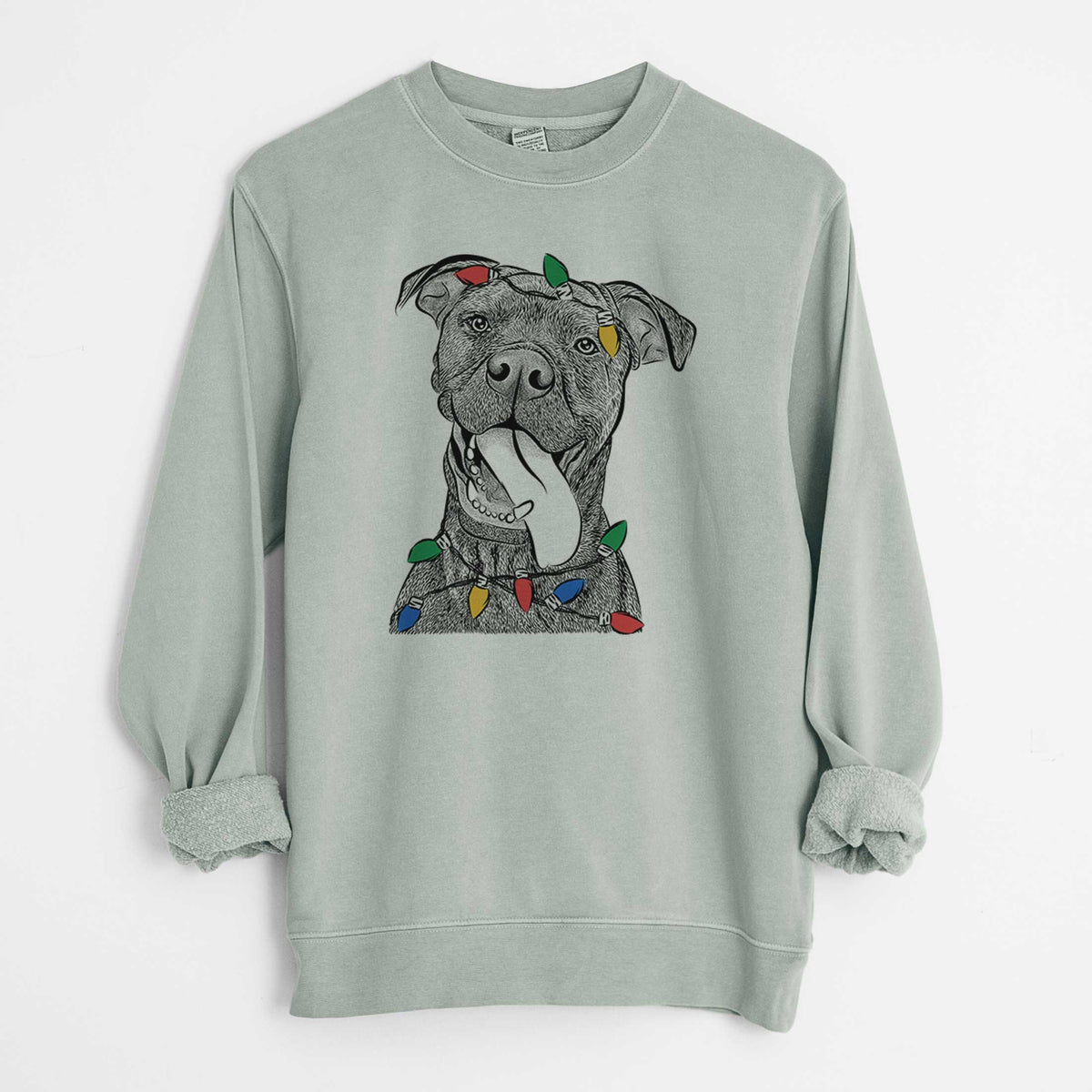 Christmas Lights Mikey the Boxador - Unisex Pigment Dyed Crew Sweatshirt