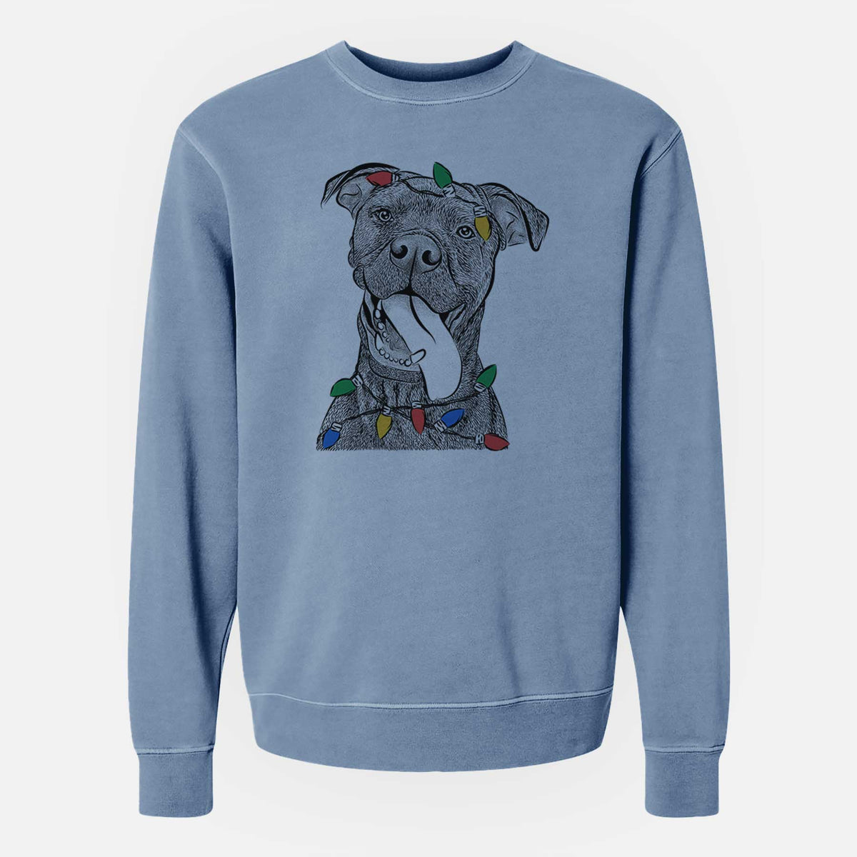 Christmas Lights Mikey the Boxador - Unisex Pigment Dyed Crew Sweatshirt