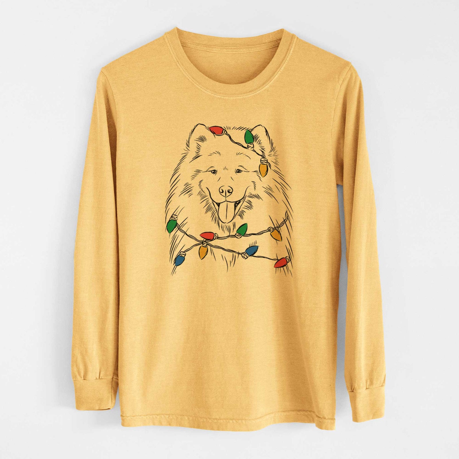 Christmas Lights Mikko the Samoyed - Heavyweight 100% Cotton Long Sleeve