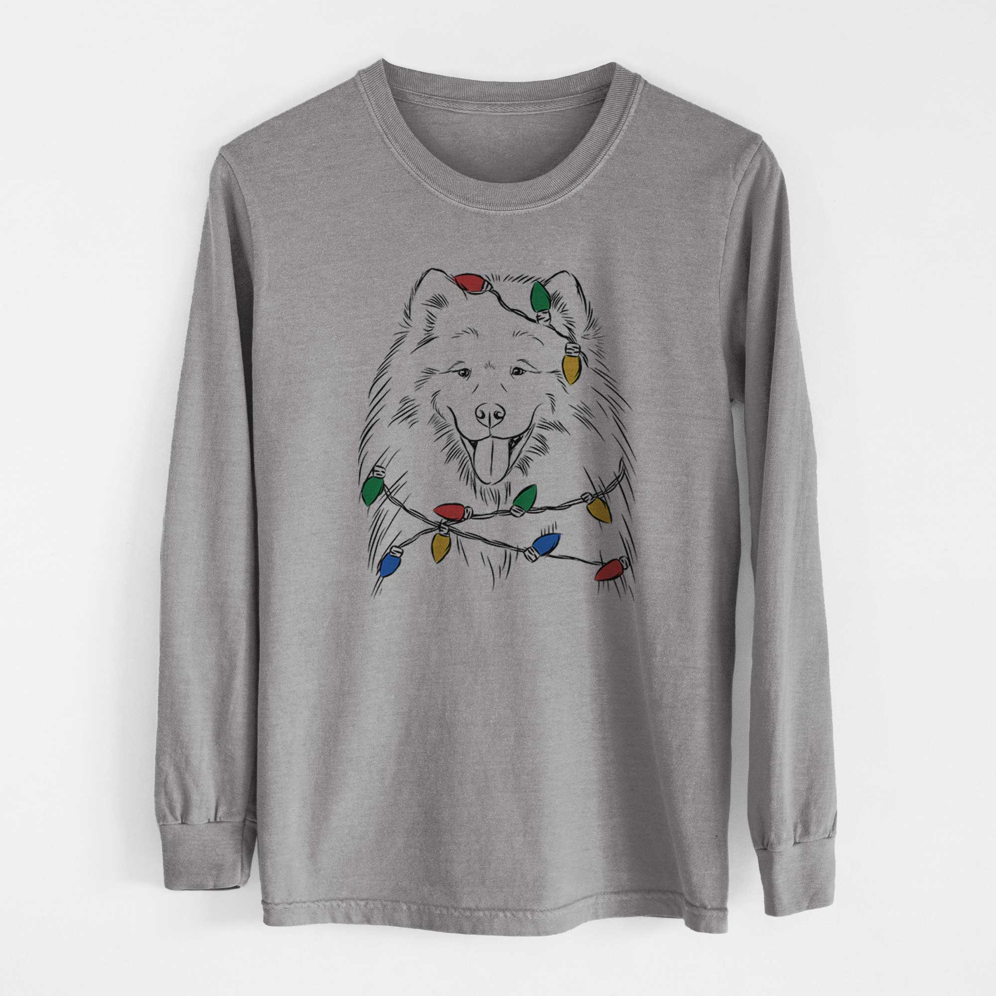 Christmas Lights Mikko the Samoyed - Heavyweight 100% Cotton Long Sleeve