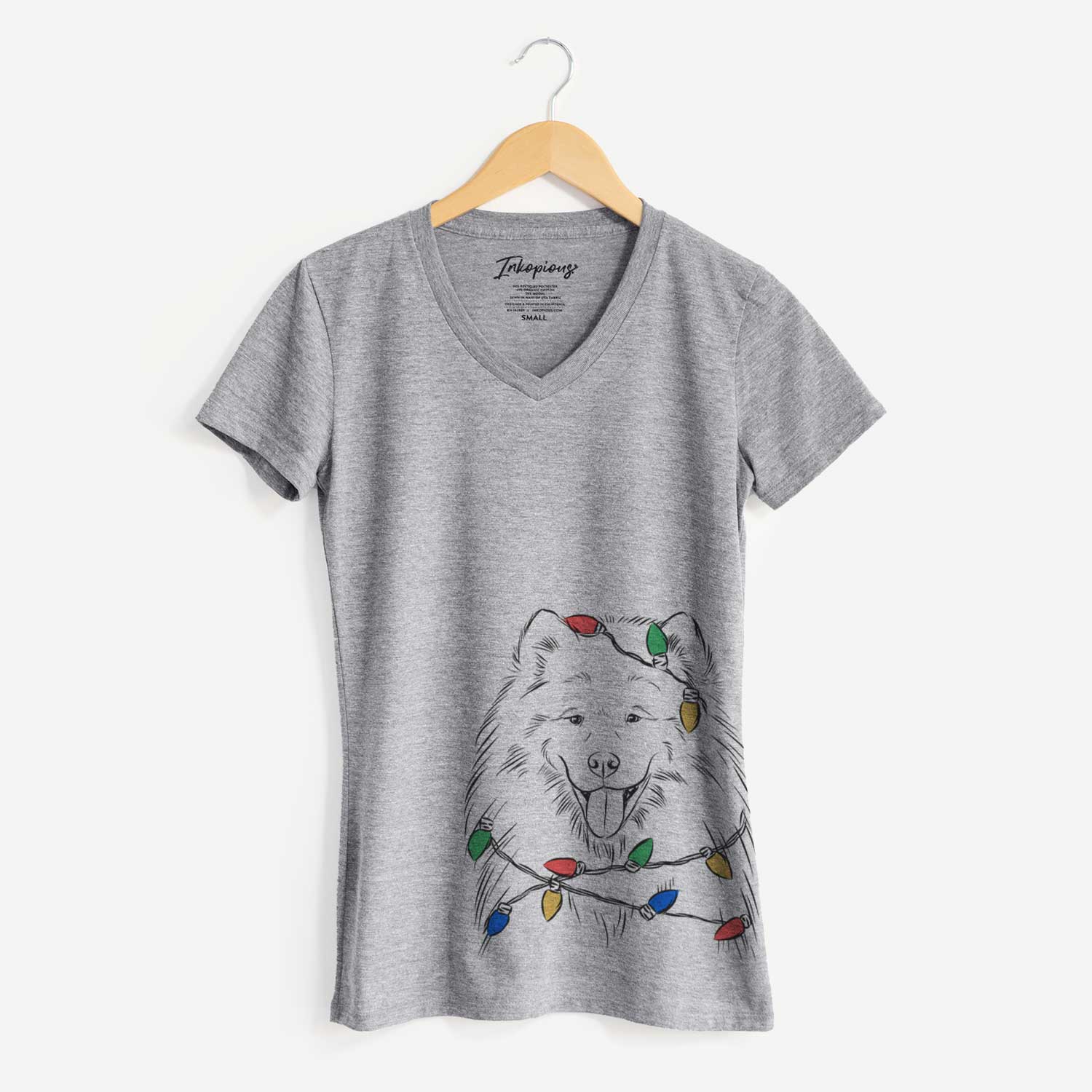 Christmas Lights Mikko the Samoyed - Women's V-neck Shirt