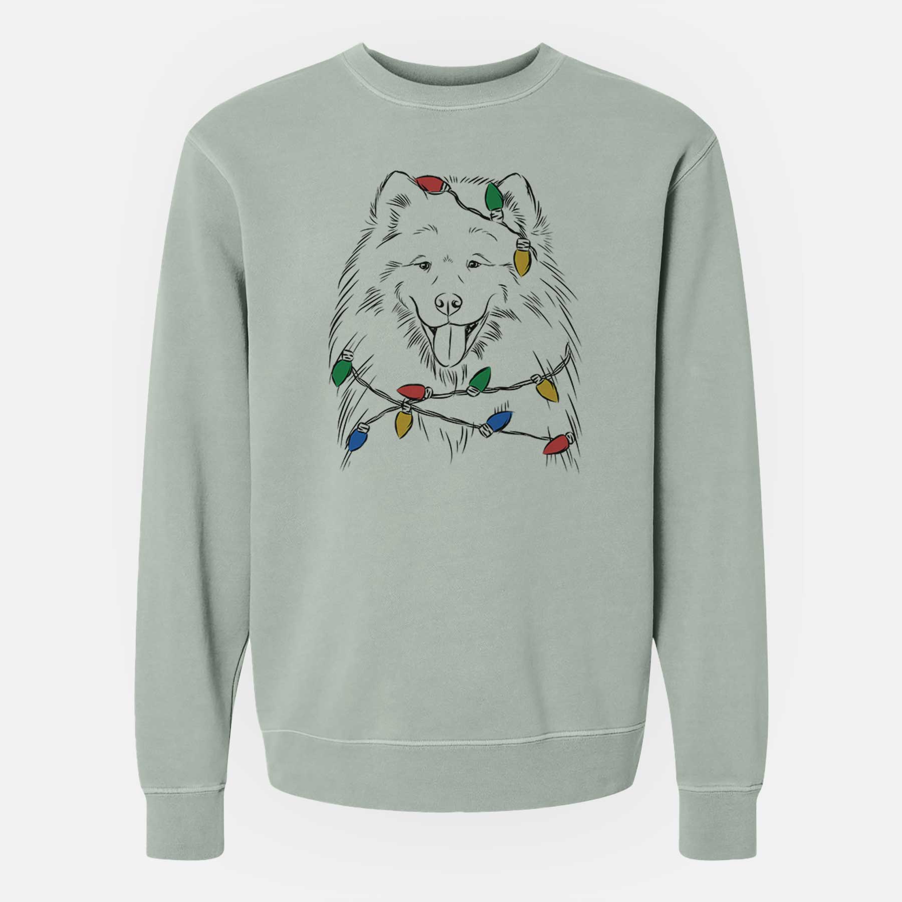 Christmas Lights Mikko the Samoyed - Unisex Pigment Dyed Crew Sweatshirt