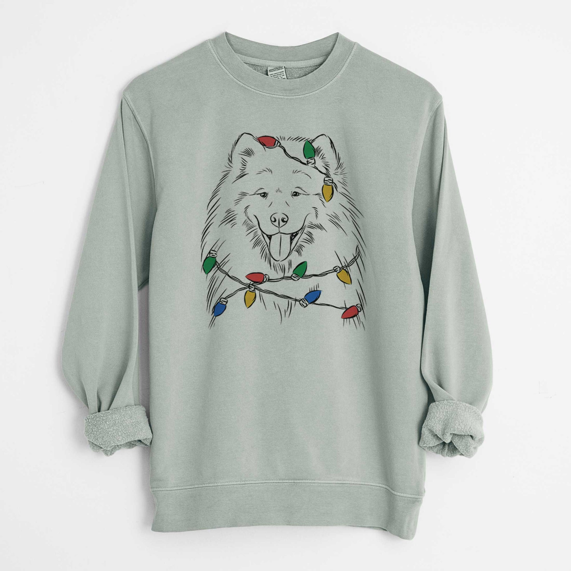 Christmas Lights Mikko the Samoyed - Unisex Pigment Dyed Crew Sweatshirt