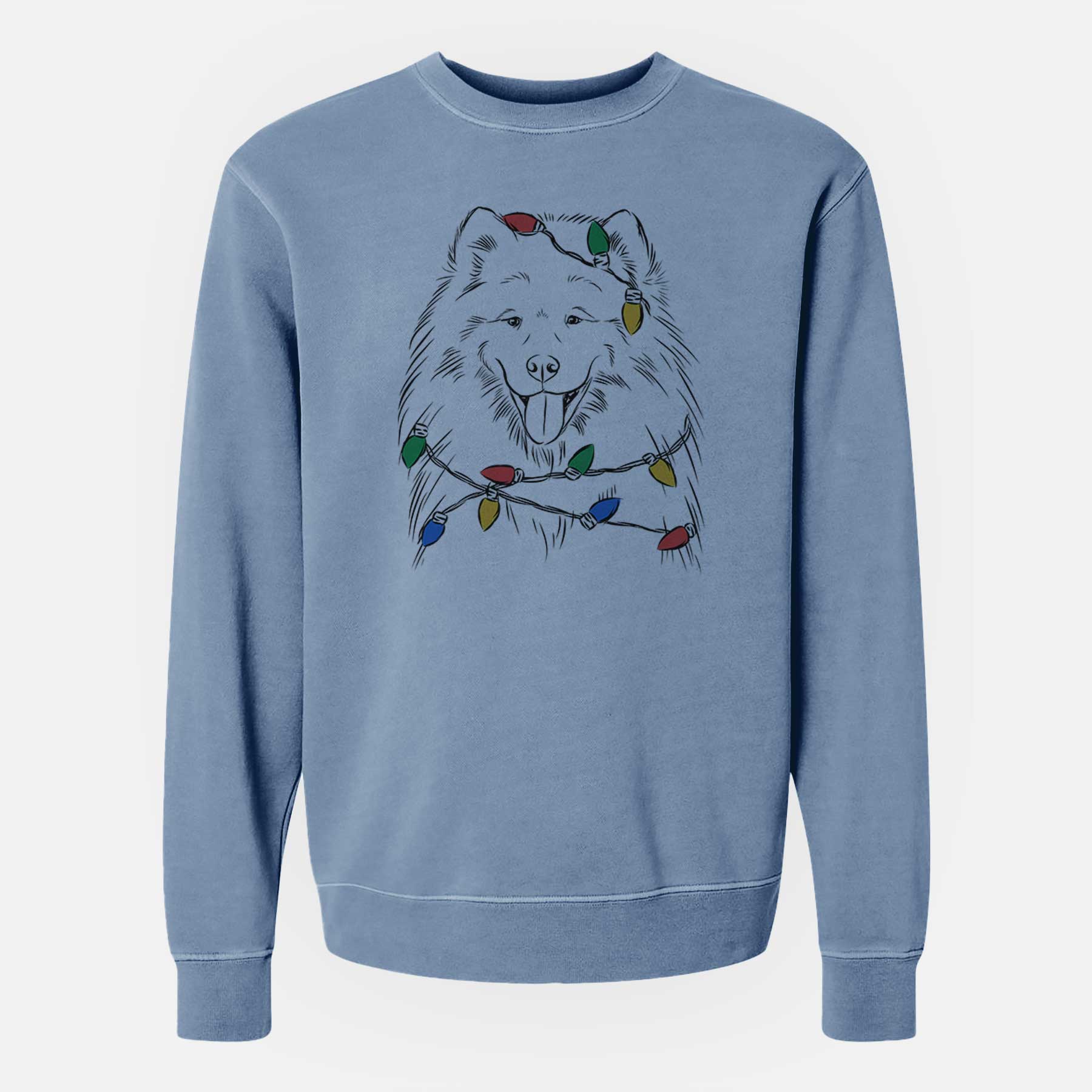 Christmas Lights Mikko the Samoyed - Unisex Pigment Dyed Crew Sweatshirt