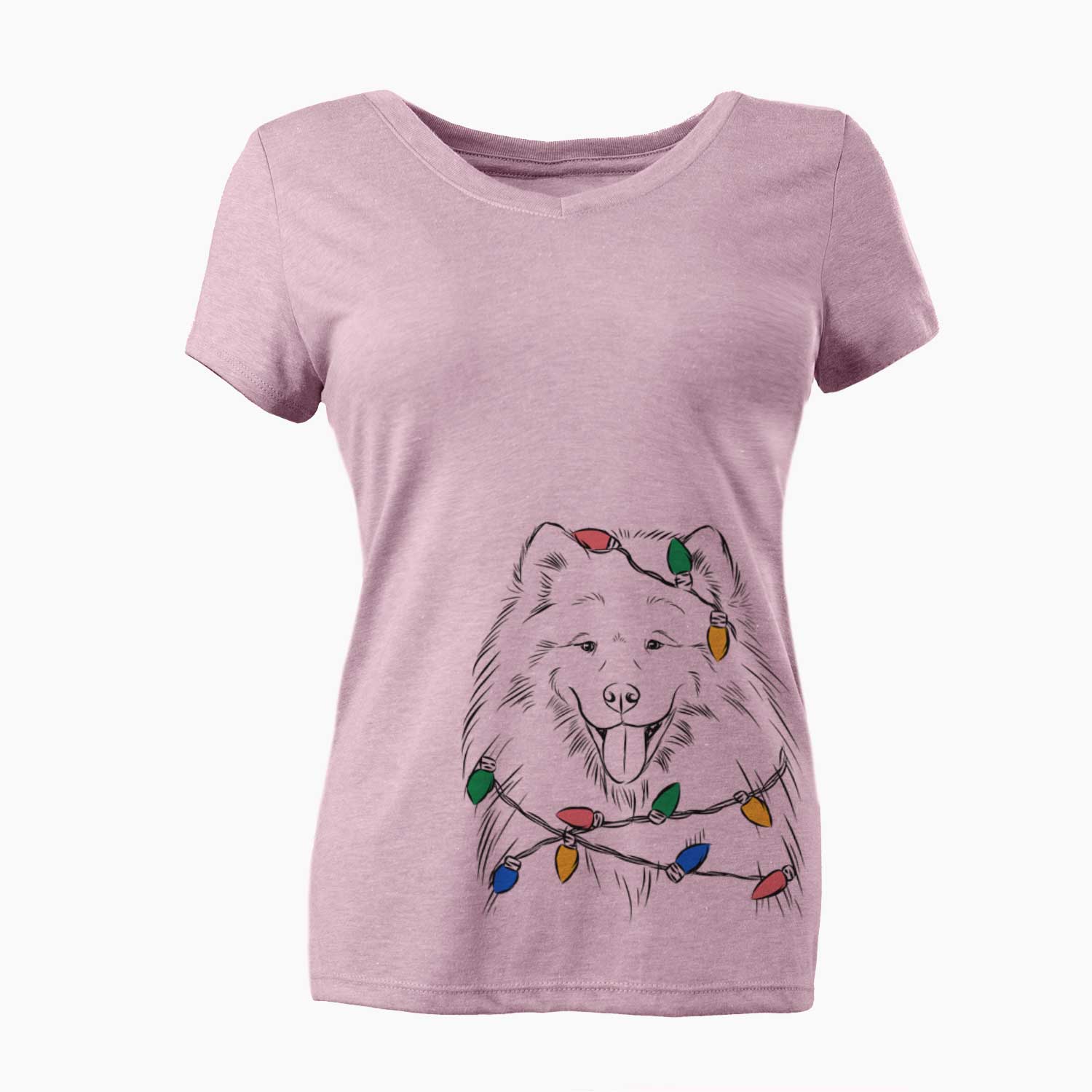 Christmas Lights Mikko the Samoyed - Women's V-neck Shirt