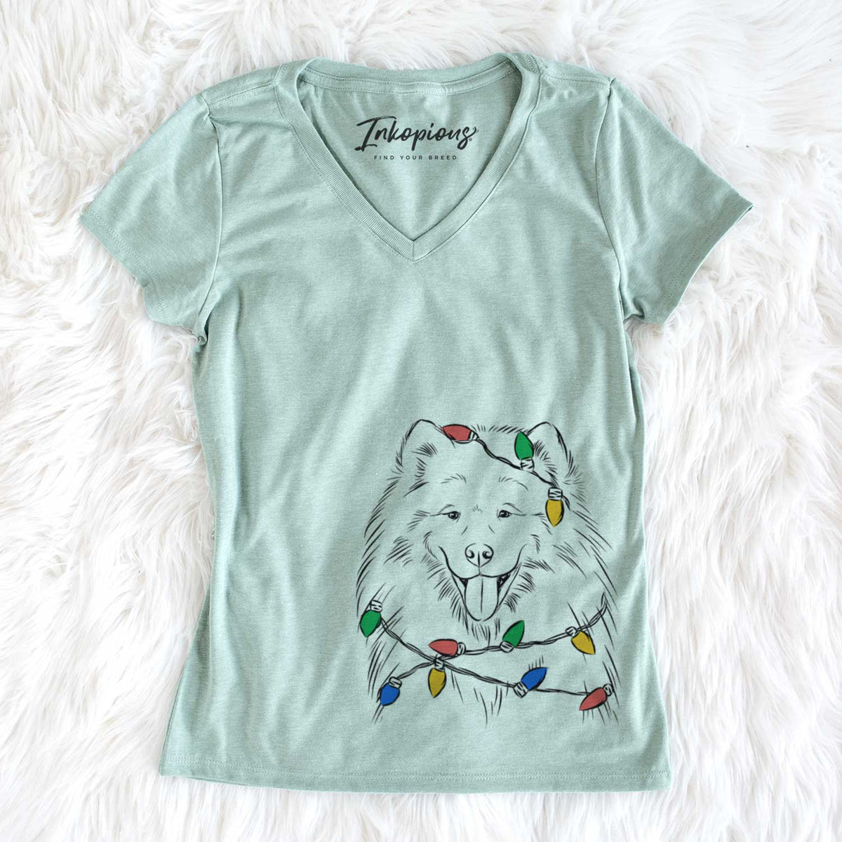 Christmas Lights Mikko the Samoyed - Women&#39;s V-neck Shirt