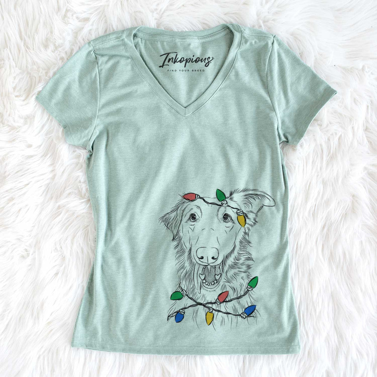 Christmas Lights Mila the Mixed Breed - Women&#39;s V-neck Shirt