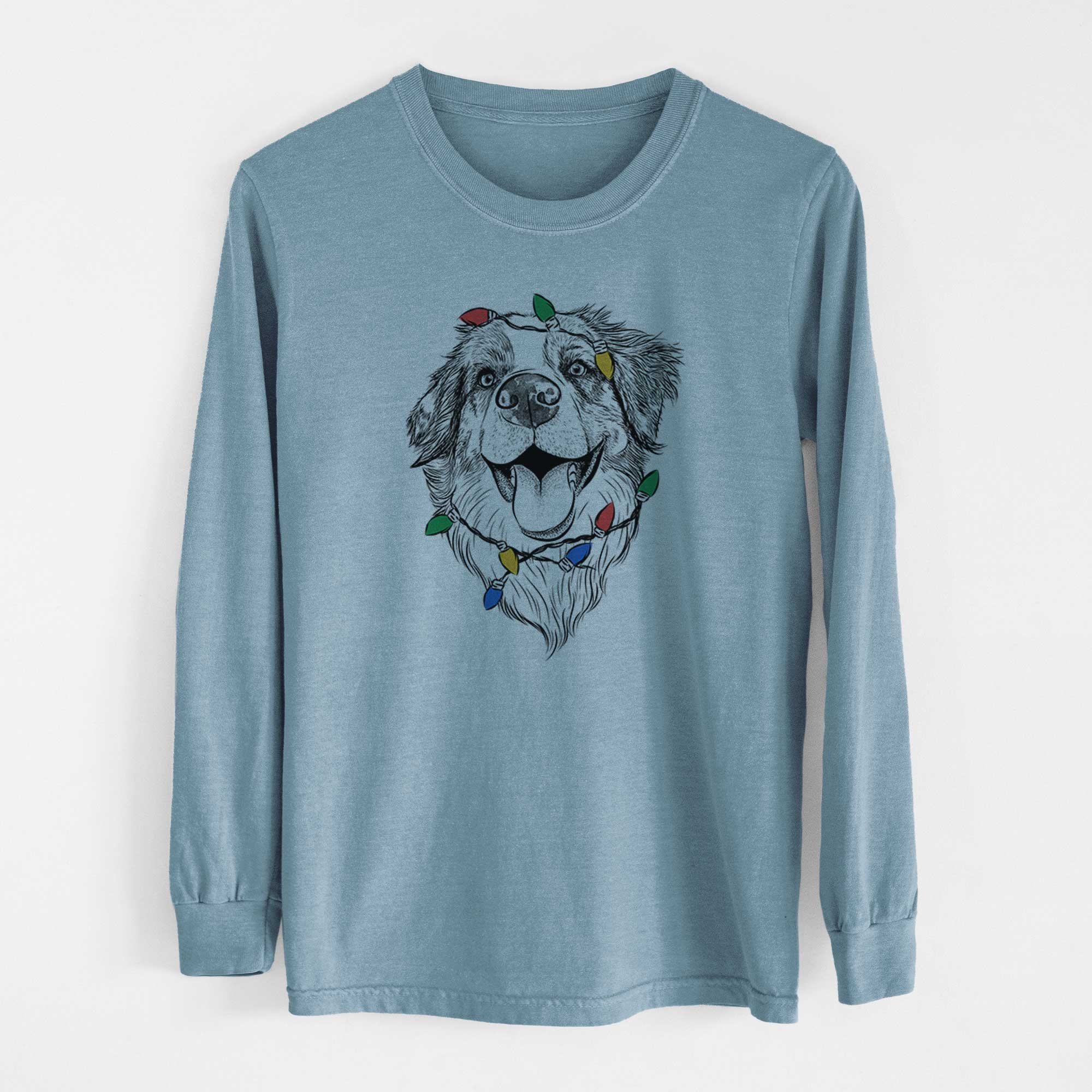 Christmas Lights Mila the Australian Shepherd - Heavyweight 100% Cotton Long Sleeve