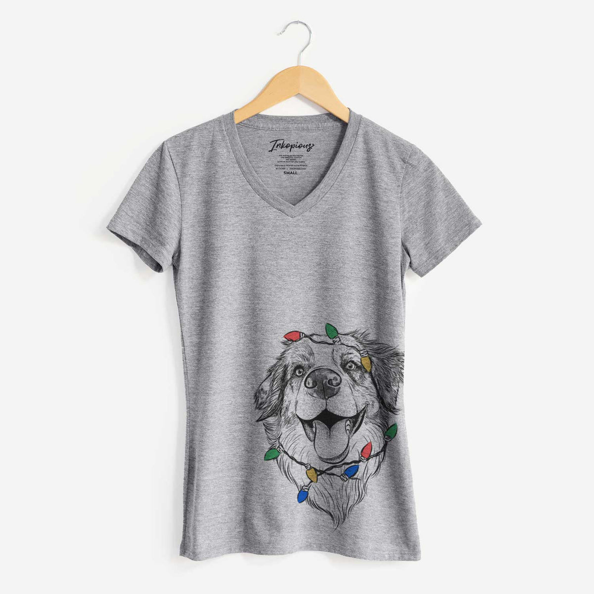 Christmas Lights Mila the Australian Shepherd - Women's V-neck Shirt