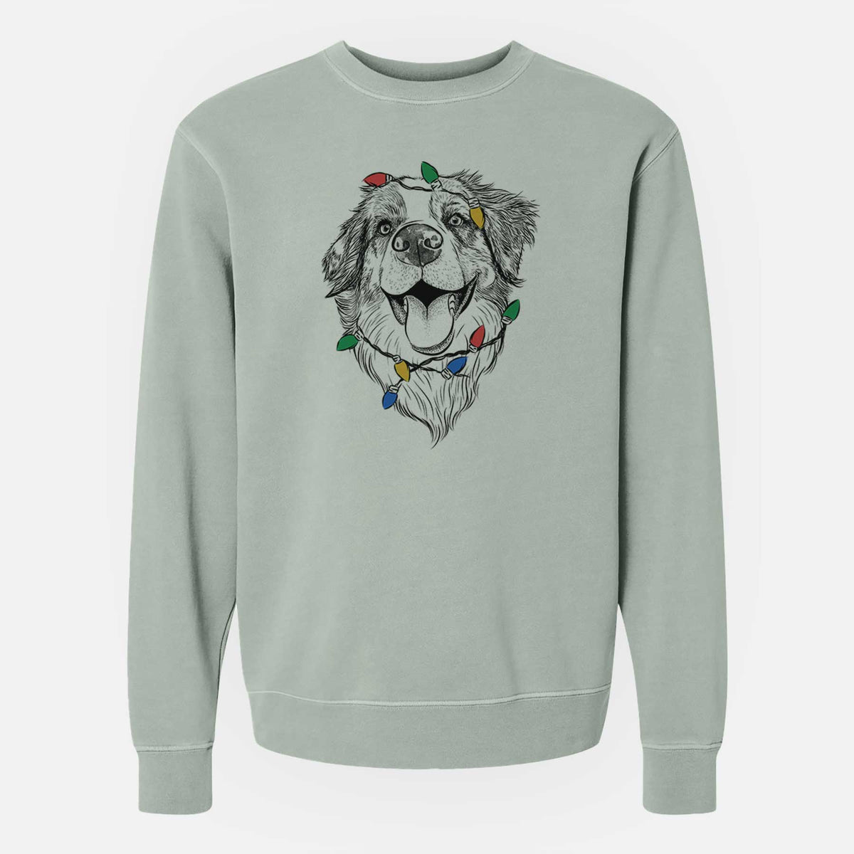 Christmas Lights Mila the Australian Shepherd - Unisex Pigment Dyed Crew Sweatshirt