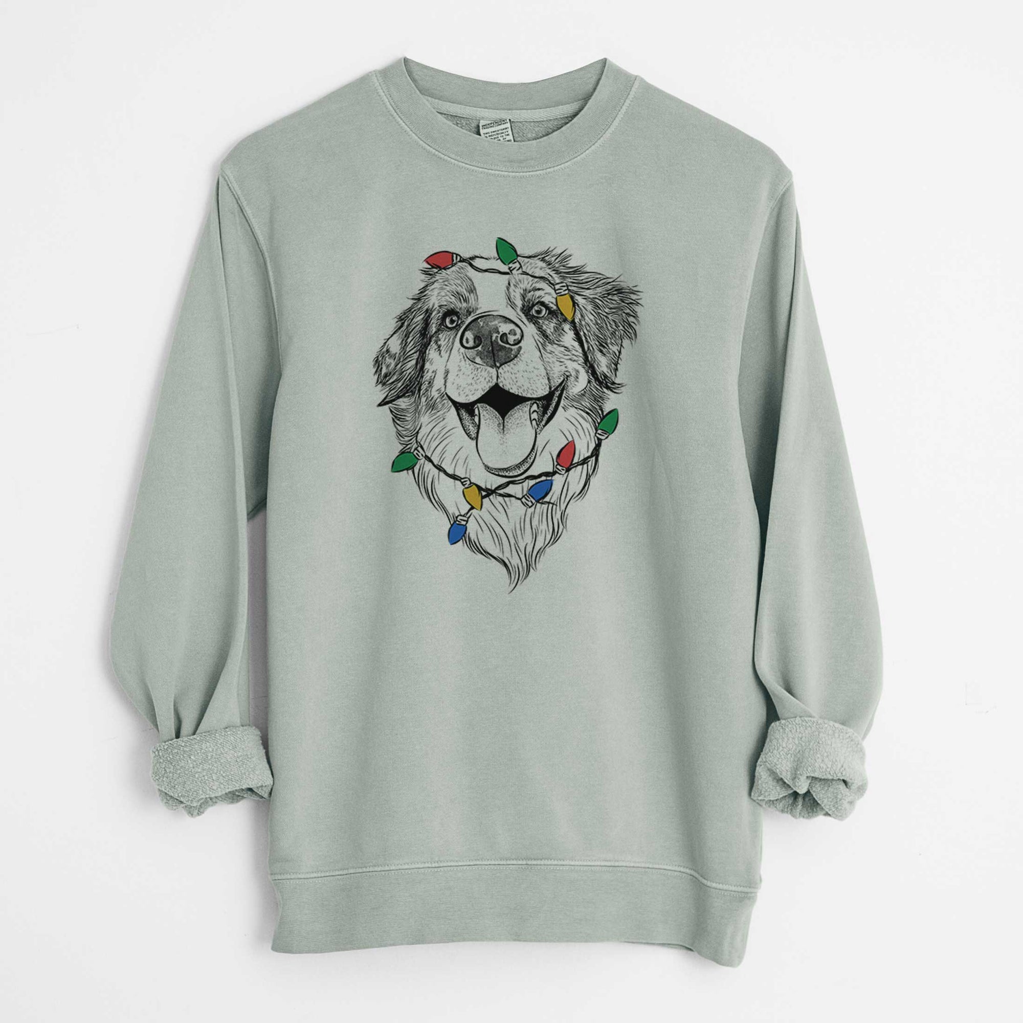 Christmas Lights Mila the Australian Shepherd - Unisex Pigment Dyed Crew Sweatshirt