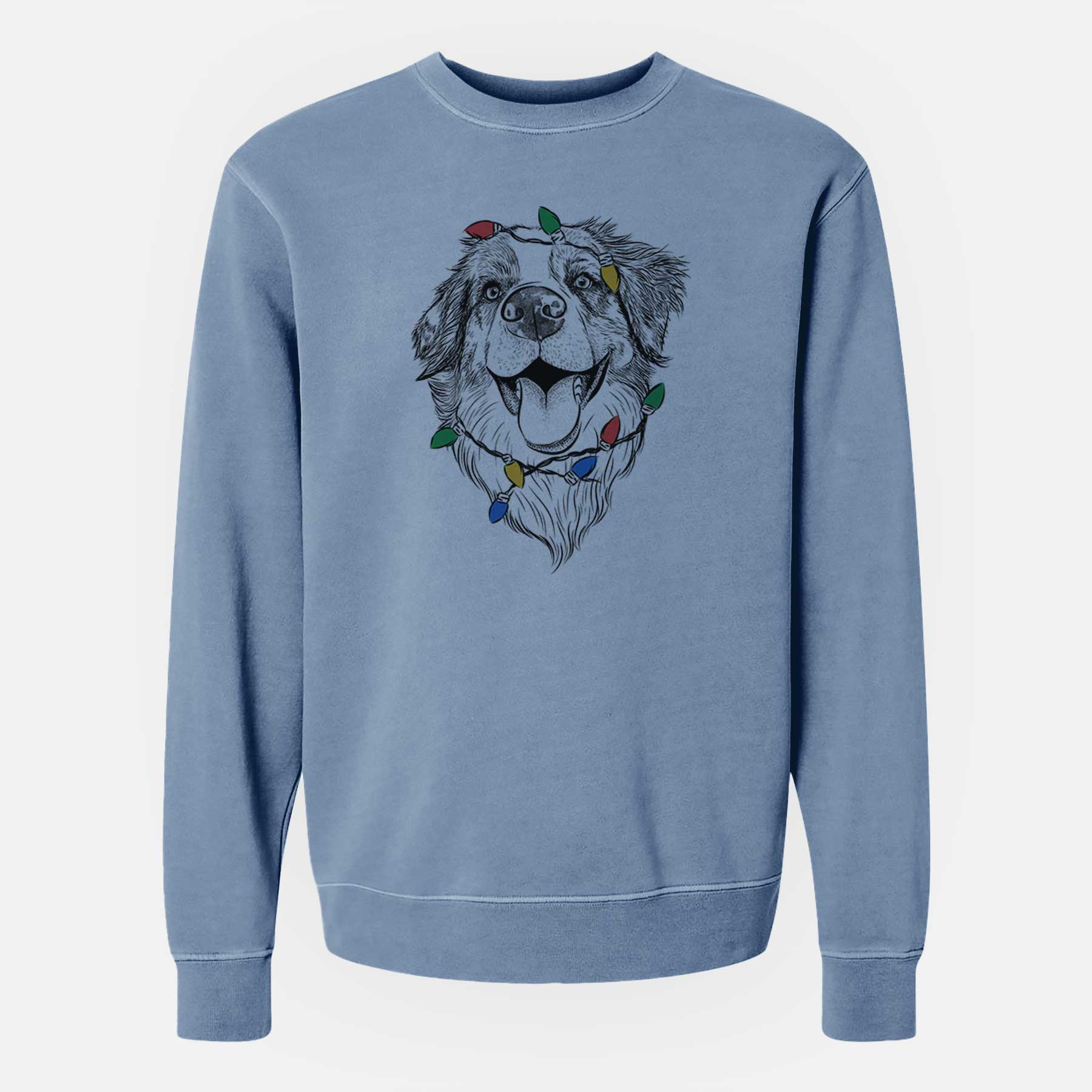 Christmas Lights Mila the Australian Shepherd - Unisex Pigment Dyed Crew Sweatshirt