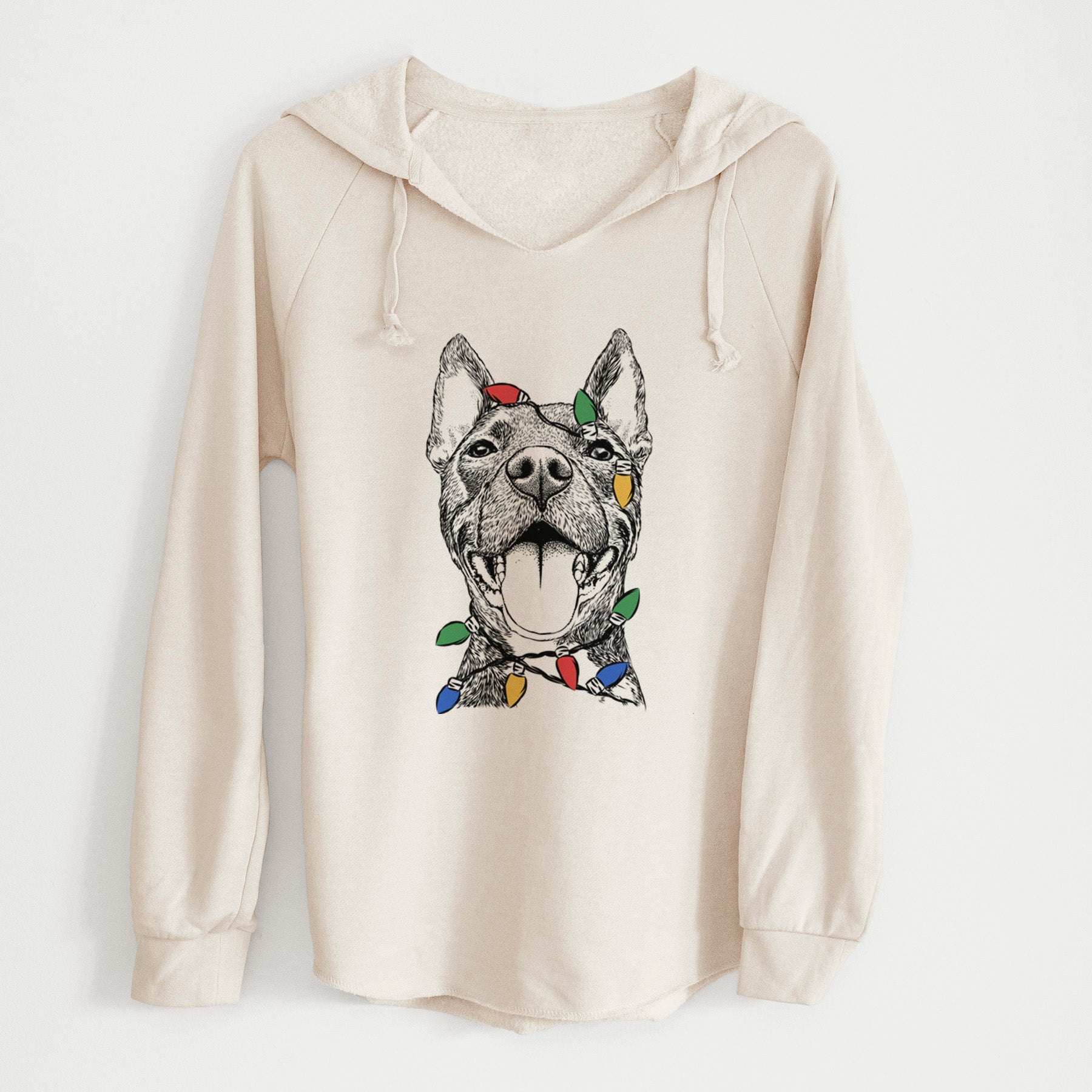 Christmas Lights Milo the Pitbull Mix - Cali Wave Hooded Sweatshirt