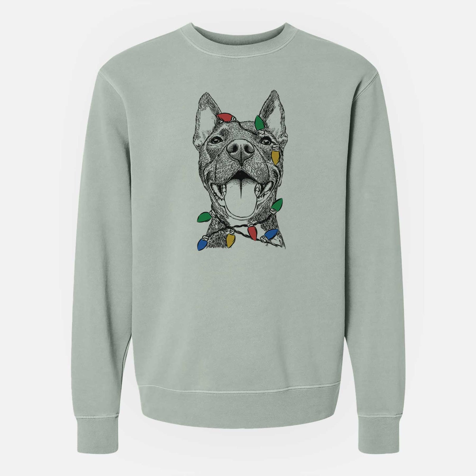 Christmas Lights Milo the Pitbull Mix - Unisex Pigment Dyed Crew Sweatshirt