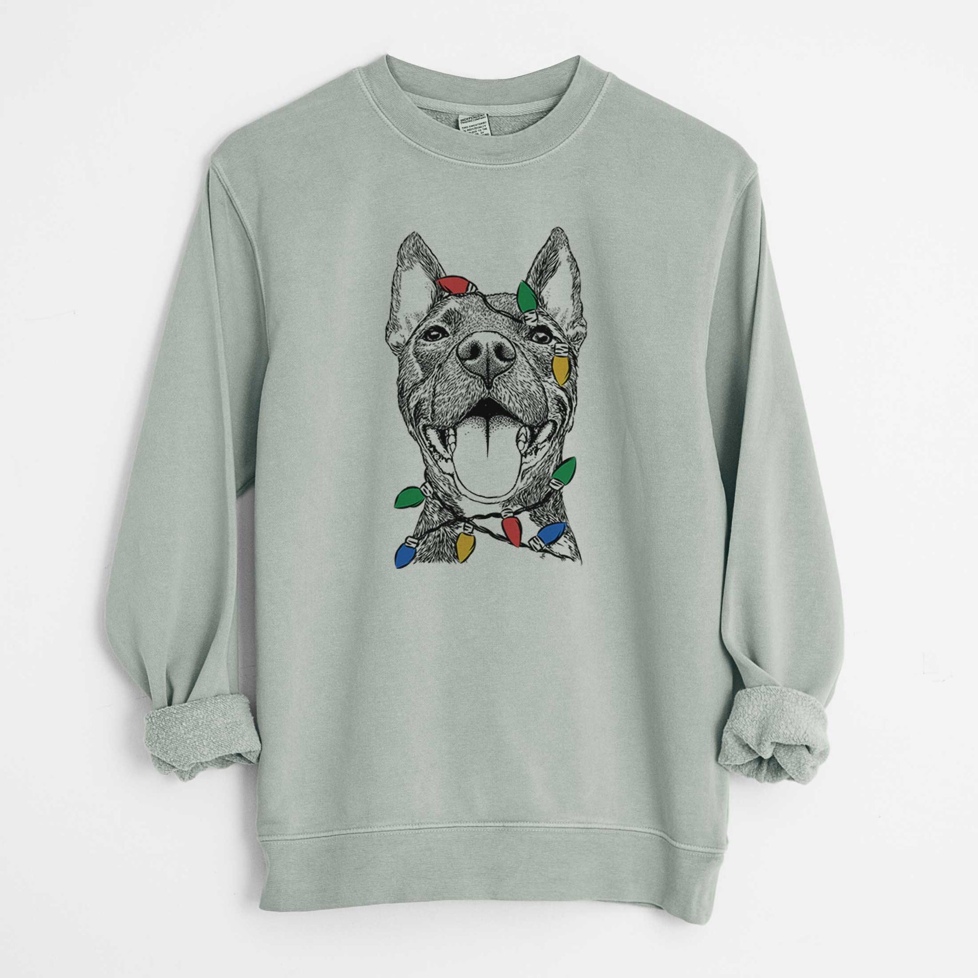 Christmas Lights Milo the Pitbull Mix - Unisex Pigment Dyed Crew Sweatshirt