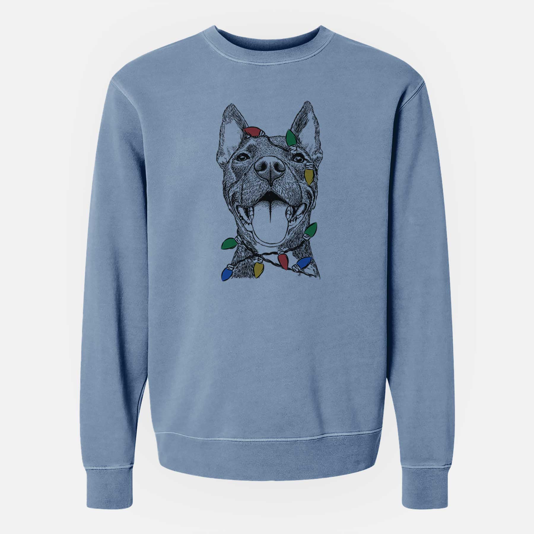 Christmas Lights Milo the Pitbull Mix - Unisex Pigment Dyed Crew Sweatshirt