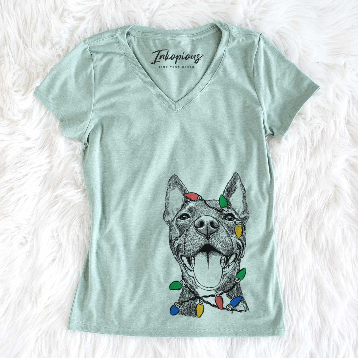 Christmas Lights Milo the Pitbull Mix - Women&#39;s V-neck Shirt