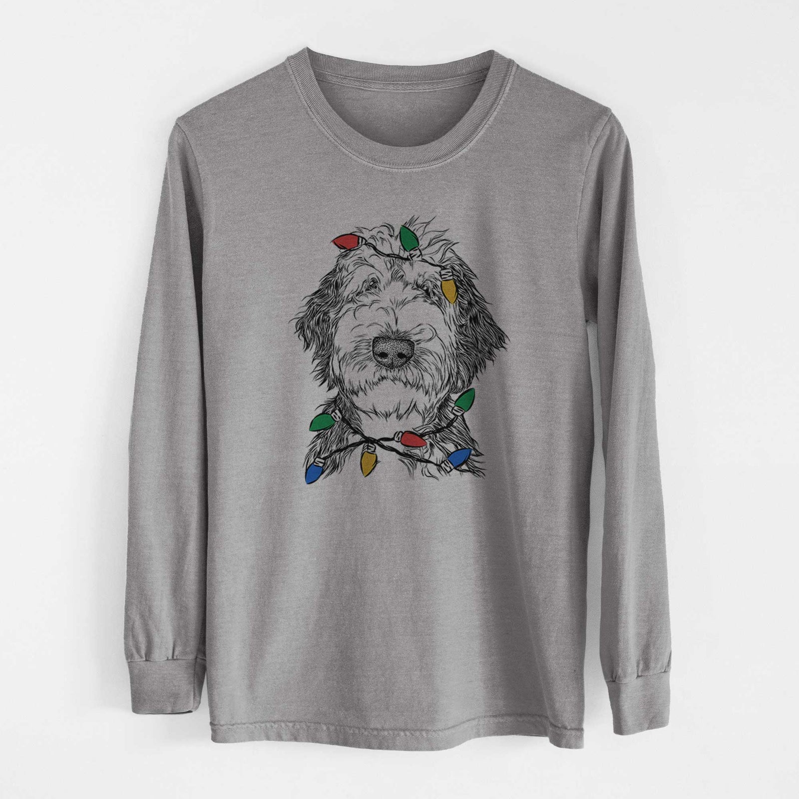 Christmas Lights Milo Fluff the Sheepadoodle - Heavyweight 100% Cotton Long Sleeve