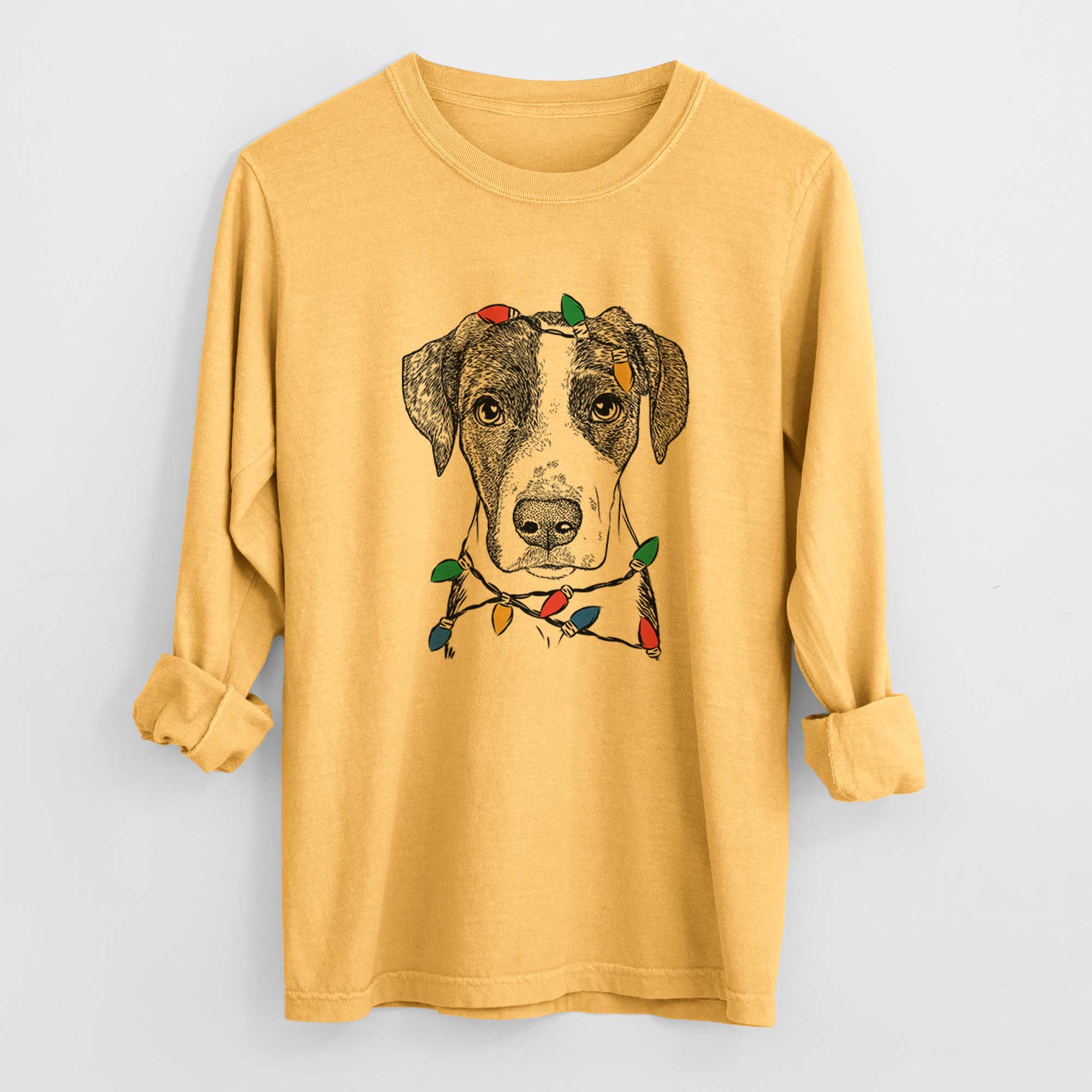 Christmas Lights Milo the Mixed Breed - Heavyweight 100% Cotton Long Sleeve