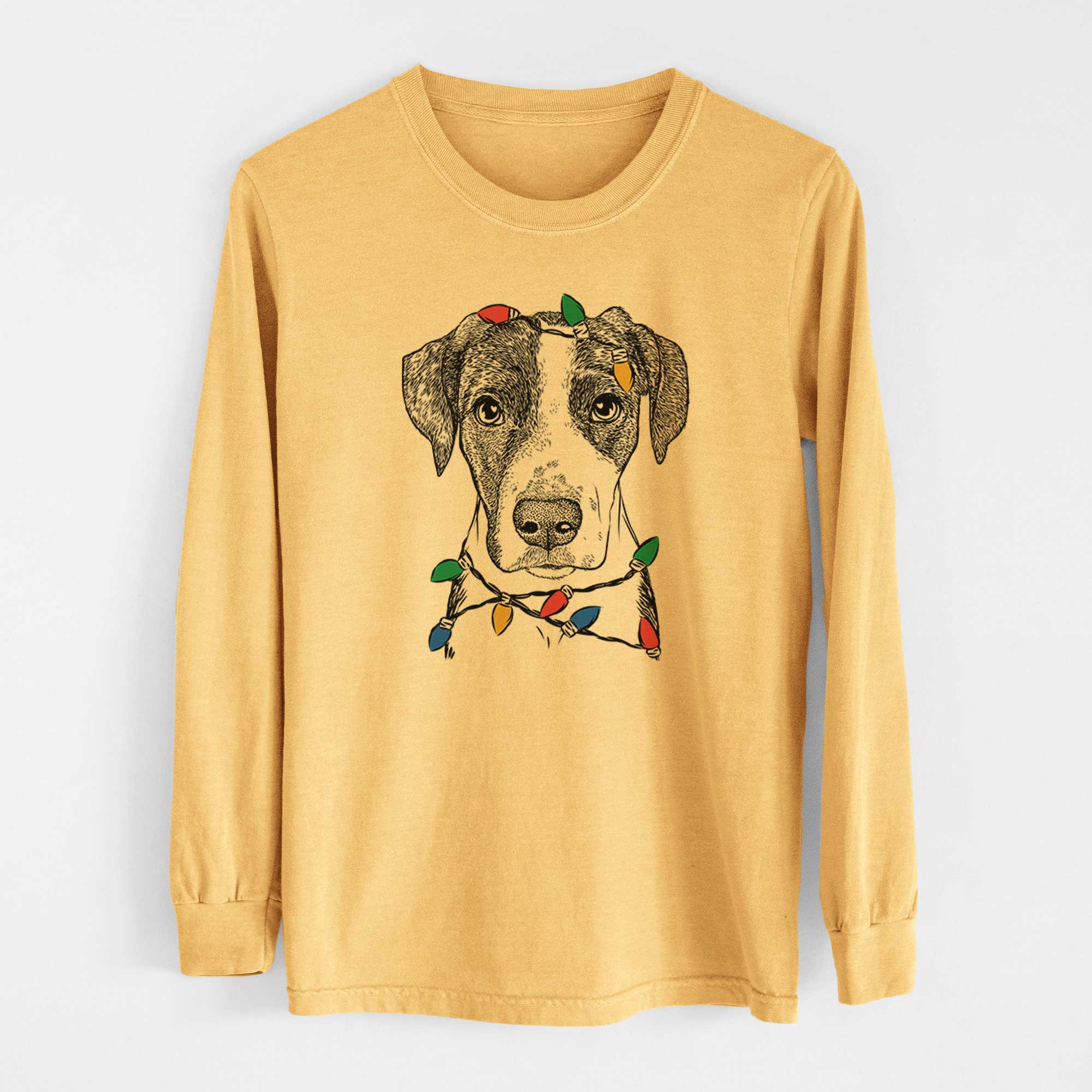 Christmas Lights Milo the Mixed Breed - Heavyweight 100% Cotton Long Sleeve