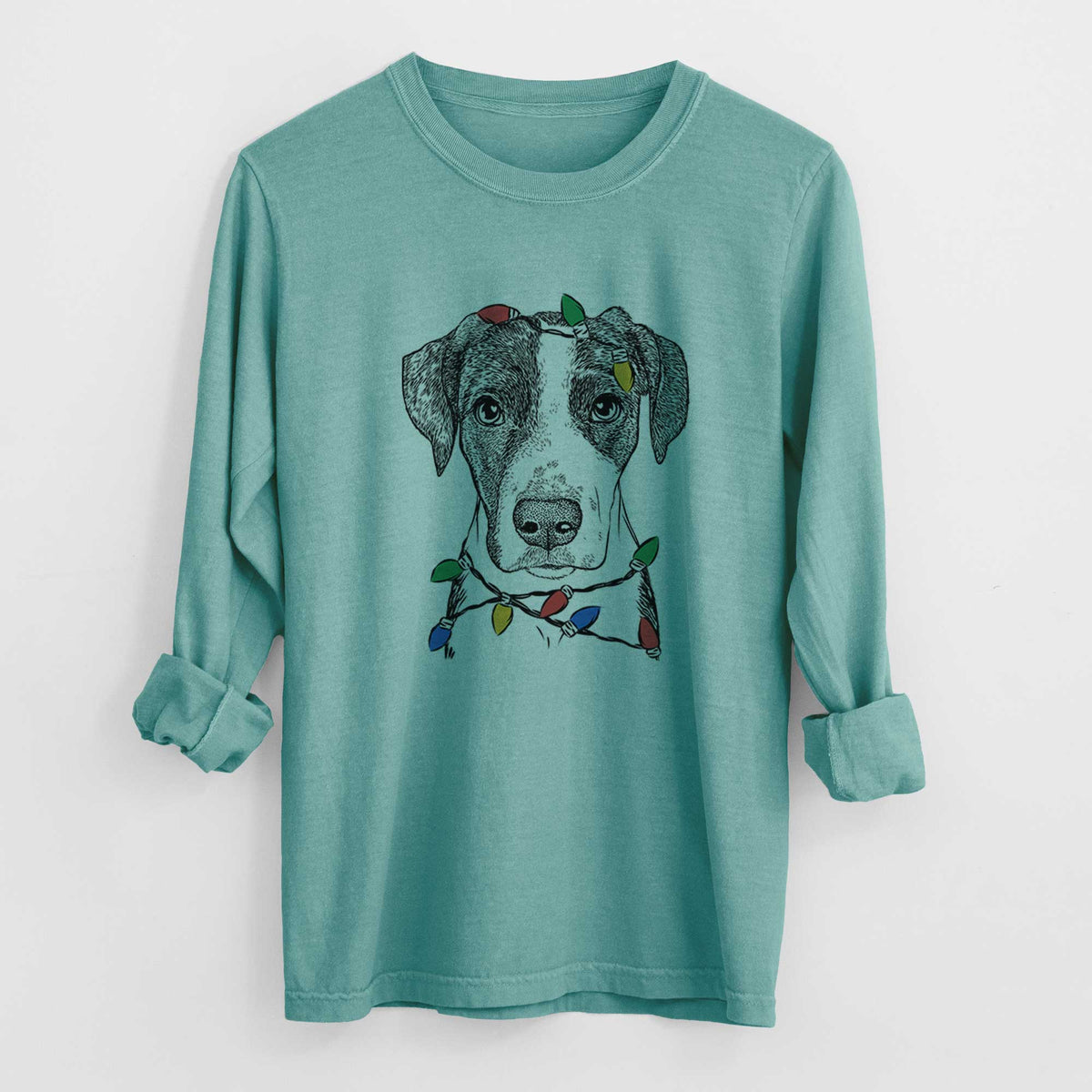Christmas Lights Milo the Mixed Breed - Heavyweight 100% Cotton Long Sleeve