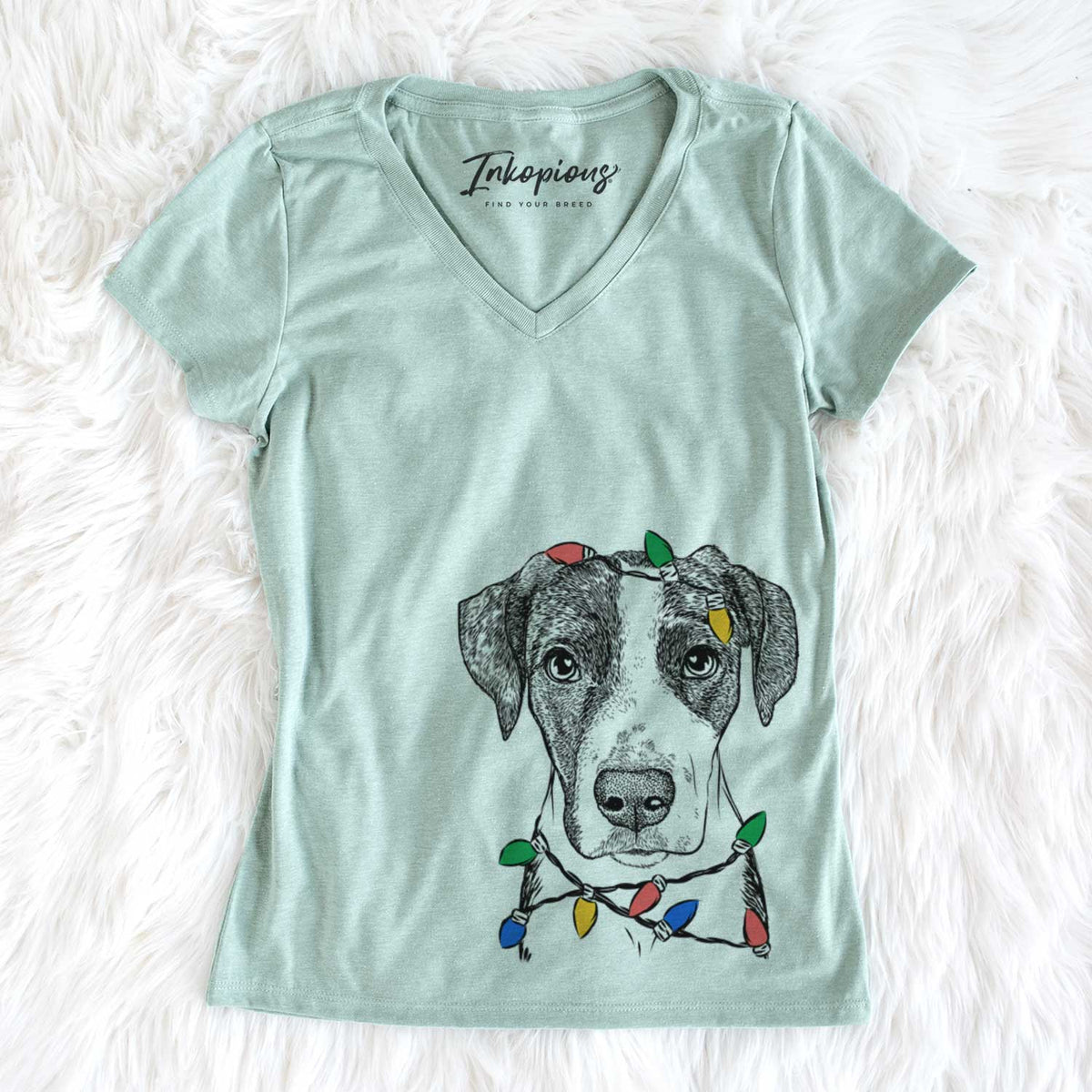 Christmas Lights Milo the Mixed Breed - Women&#39;s V-neck Shirt